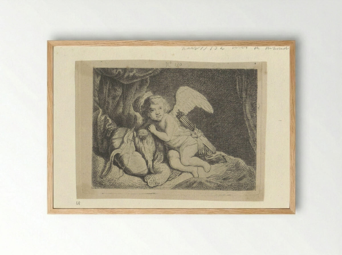 Rustende Amor - Henry Louis Basan - Framed Print Wood