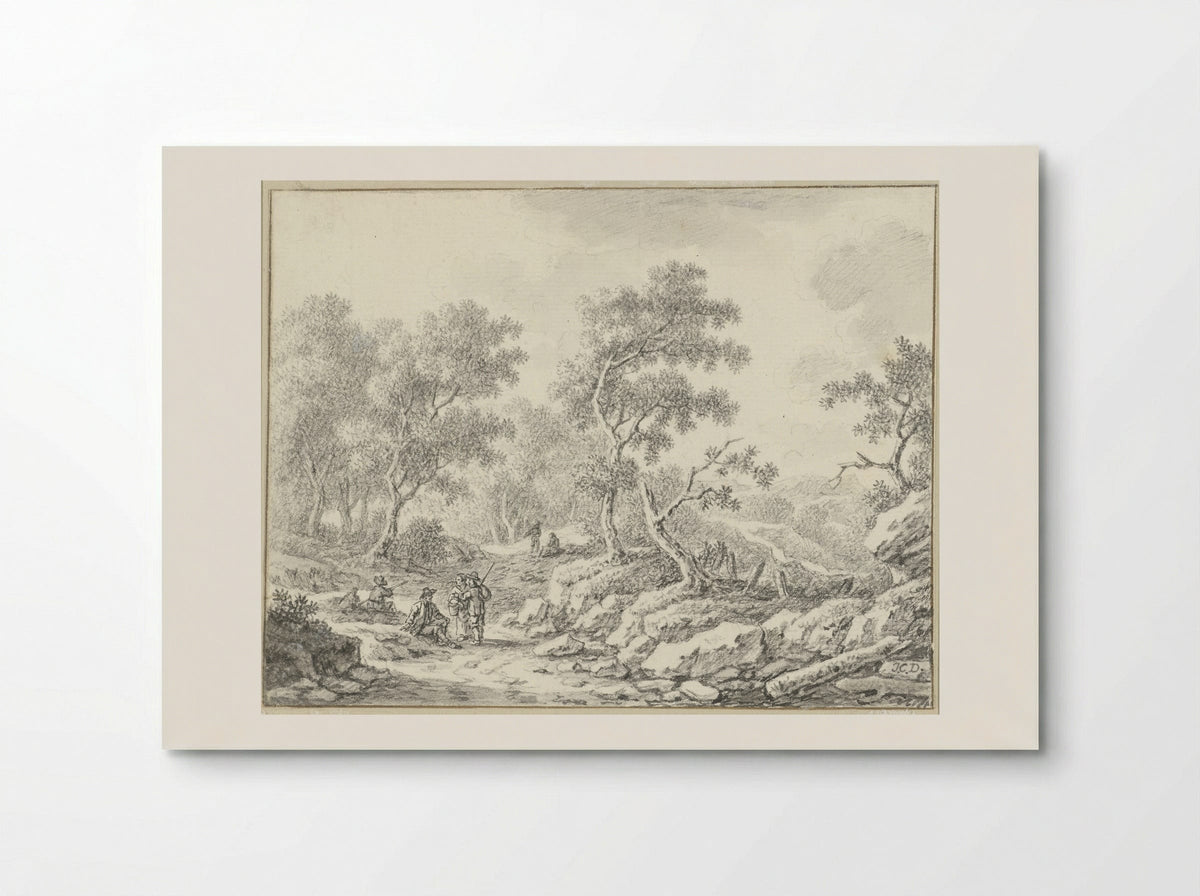 Rustende en wandelende personen in boomrijk landschap - Johann Christoph Dietzsch - Poster