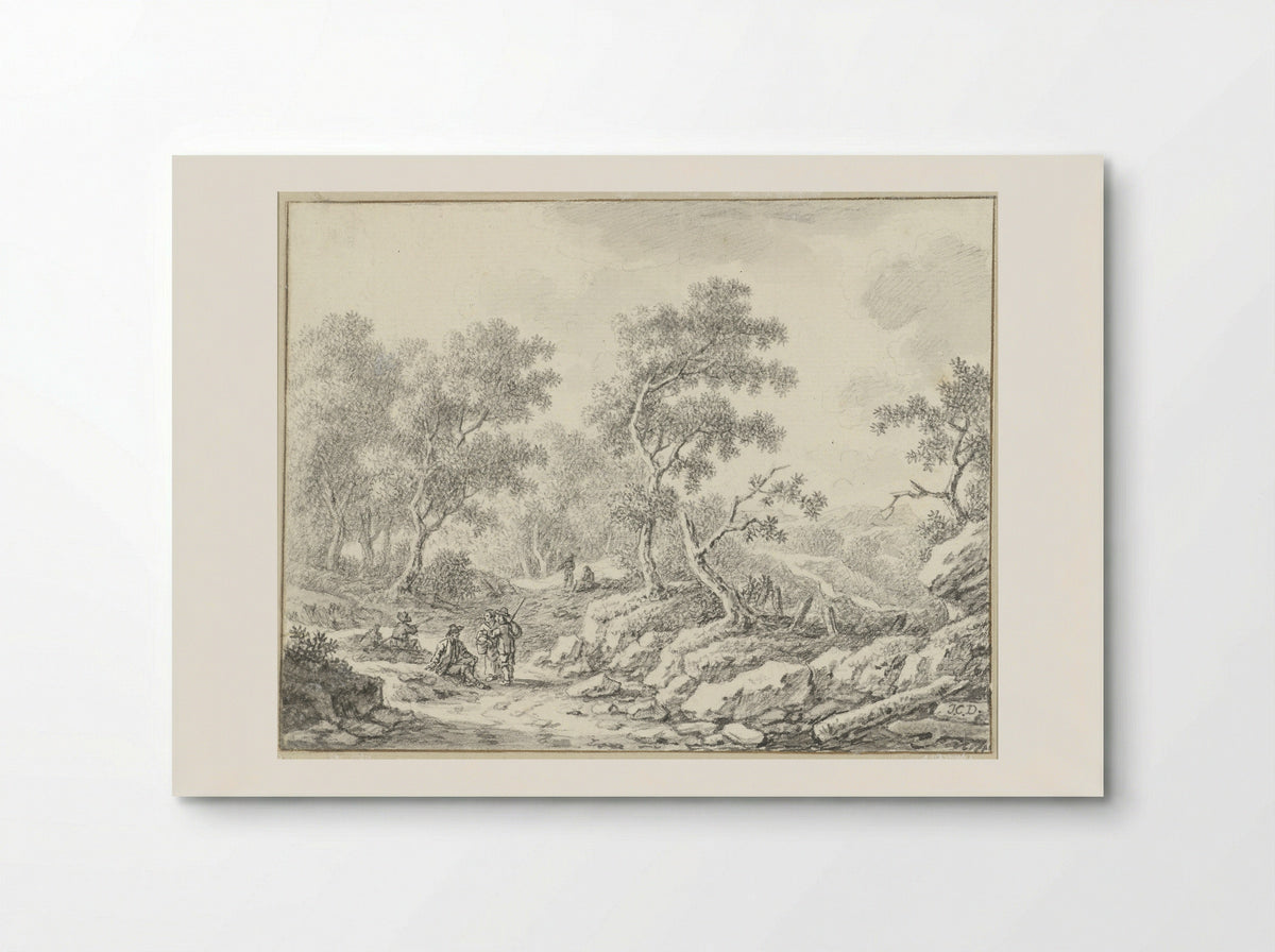 Rustende en wandelende personen in boomrijk landschap - Johann Christoph Dietzsch - Poster