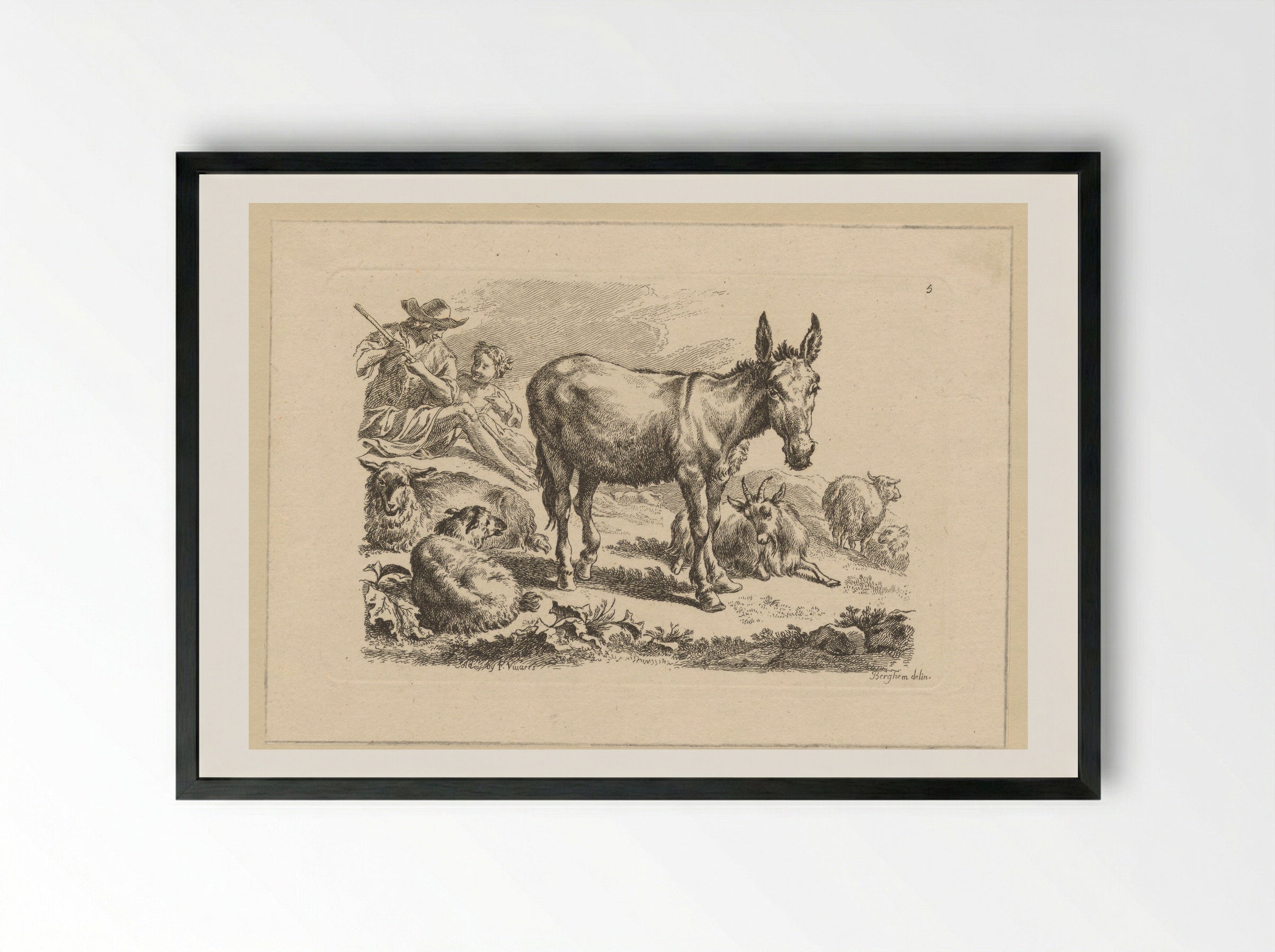 Rustende herders met ezel - François Vivares - Framed Print Black