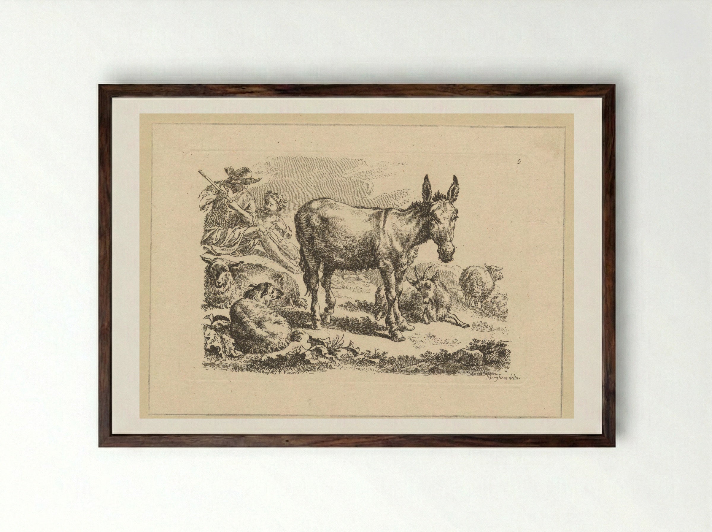 Rustende herders met ezel - François Vivares - Framed Print Dark Wood