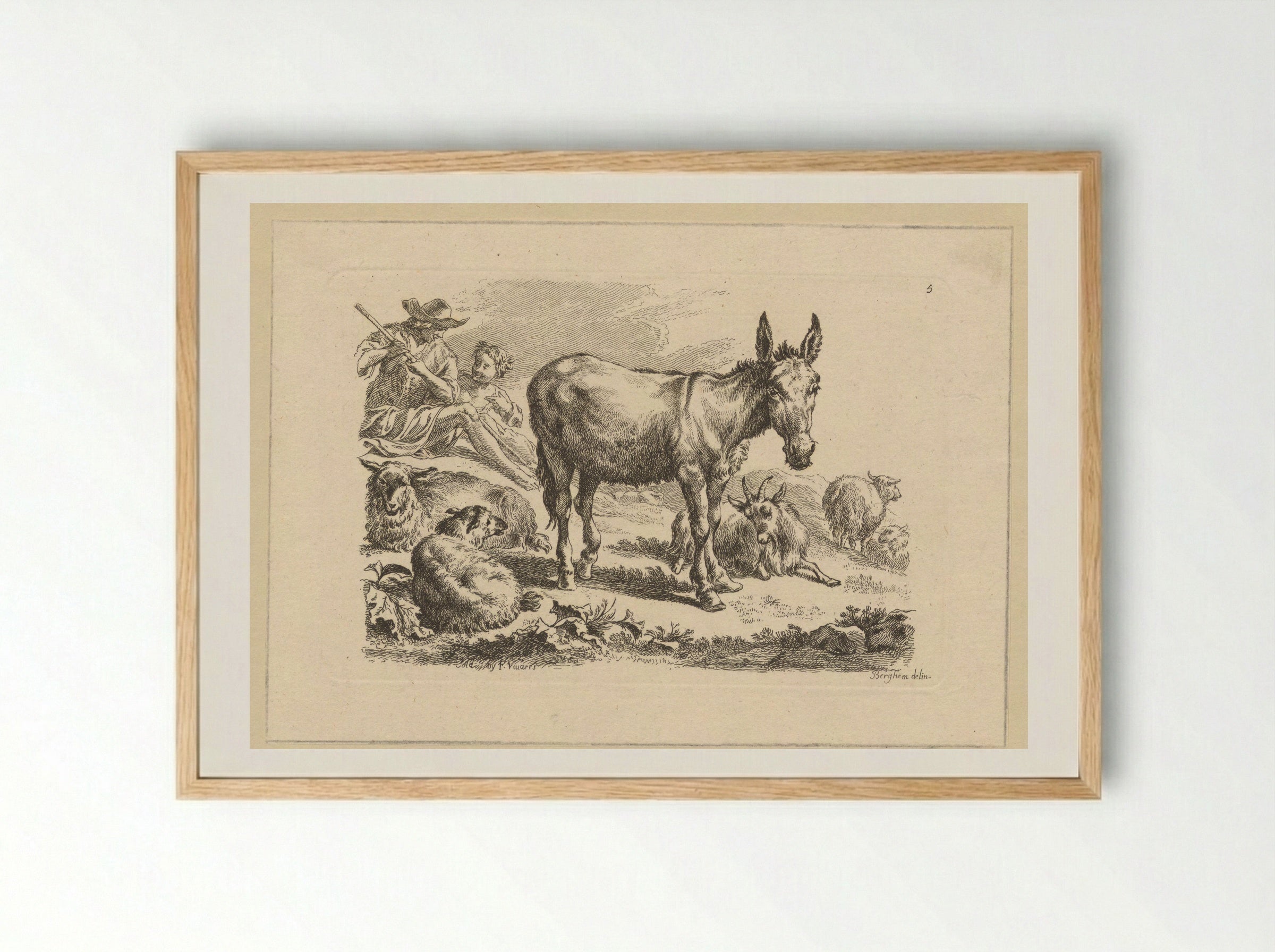 Rustende herders met ezel - François Vivares - Framed Print Wood