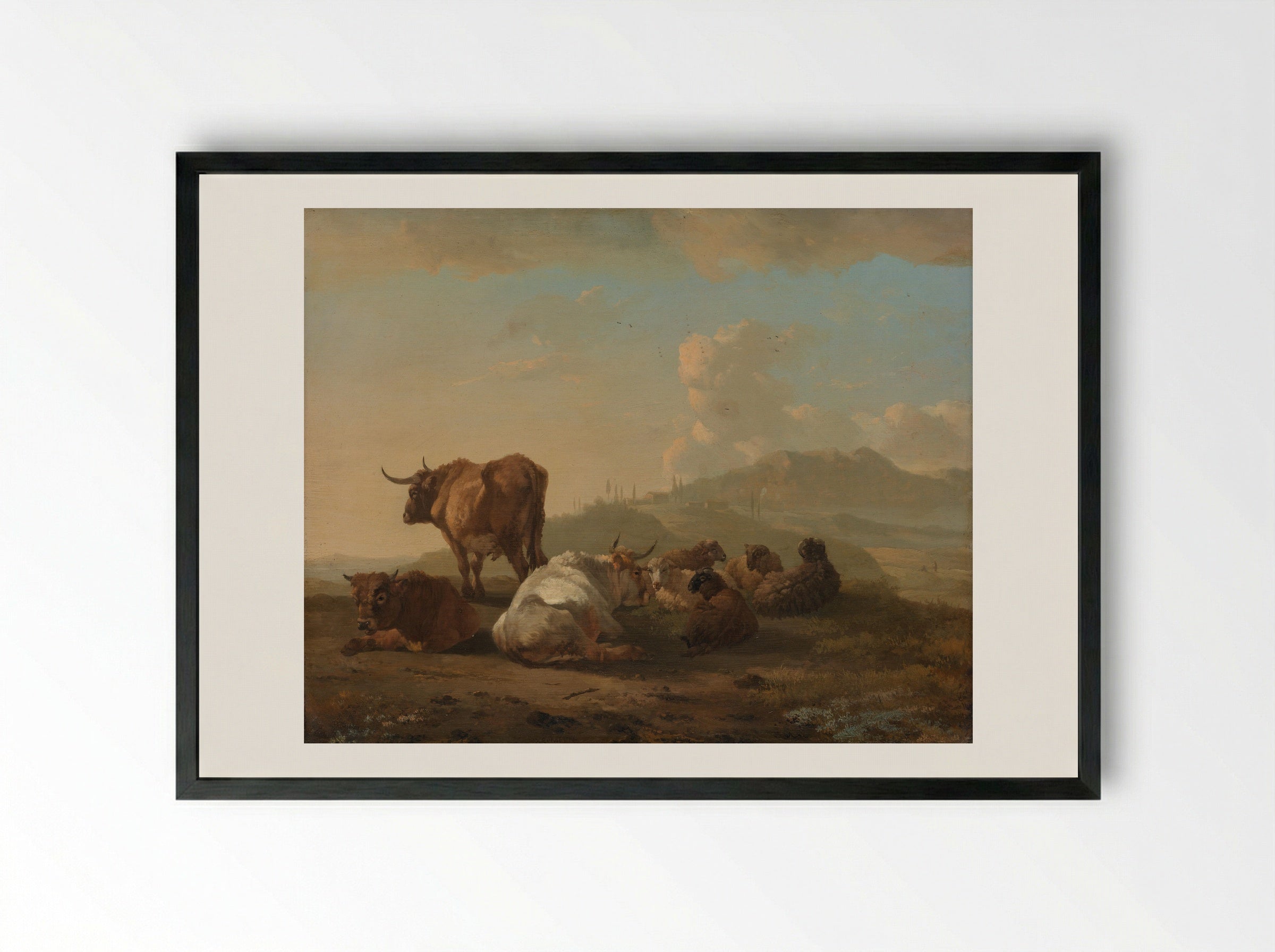 Rustende kudde (Resting Herd) - Willem Romeyn - Framed Print Black