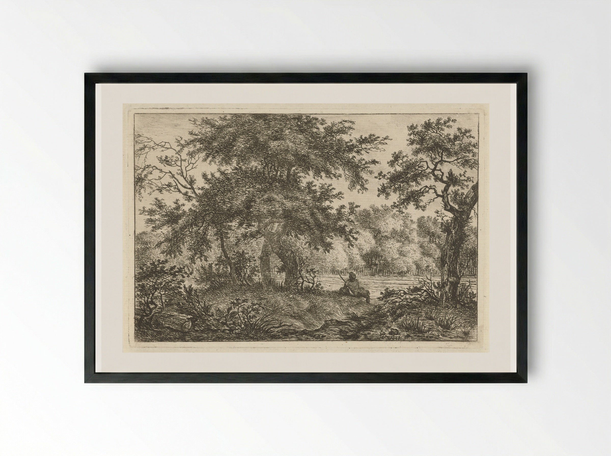 Rustende man in bos - Hermanus Fock - Framed Print Black