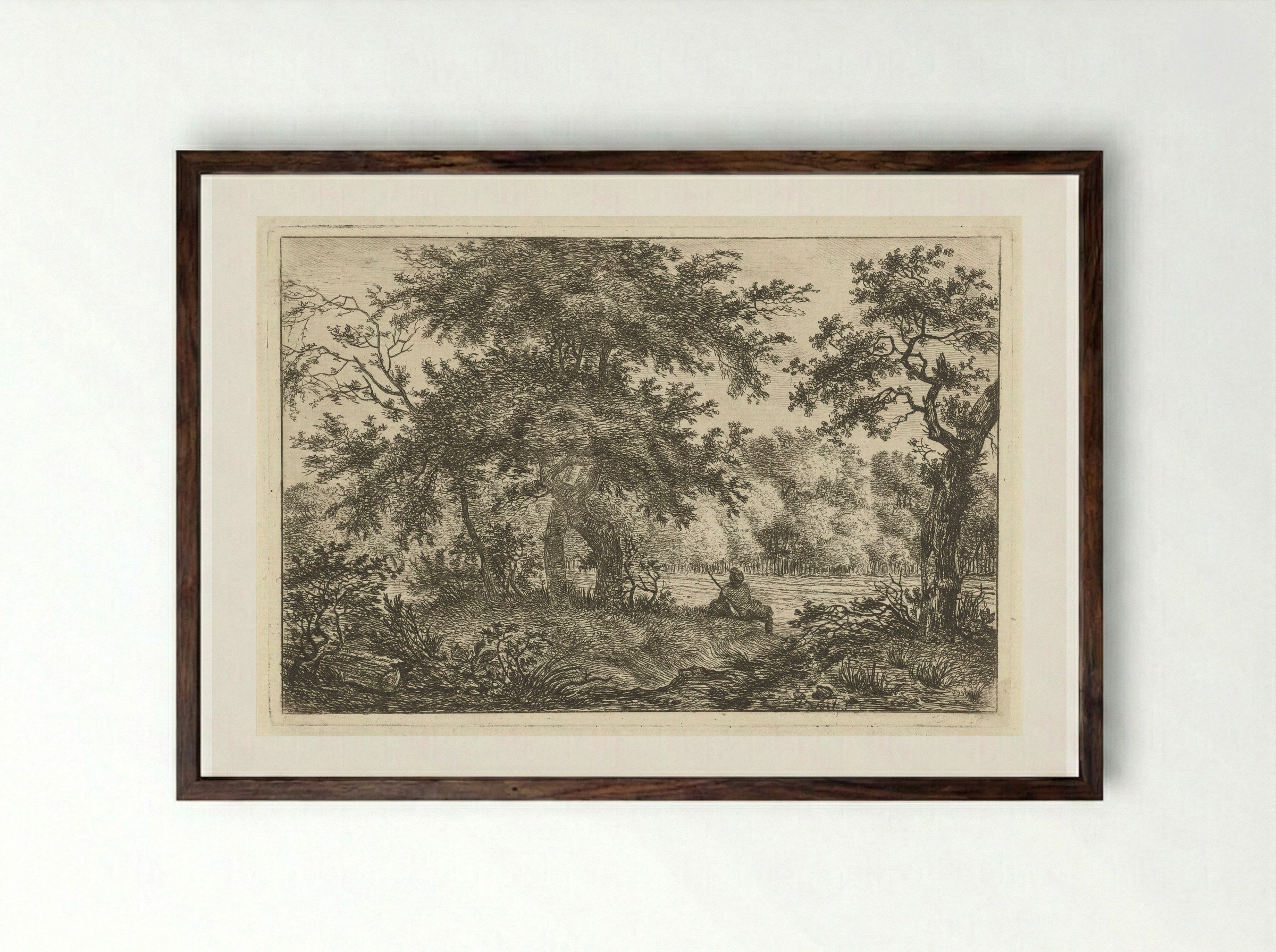 Rustende man in bos - Hermanus Fock - Framed Print Dark Wood