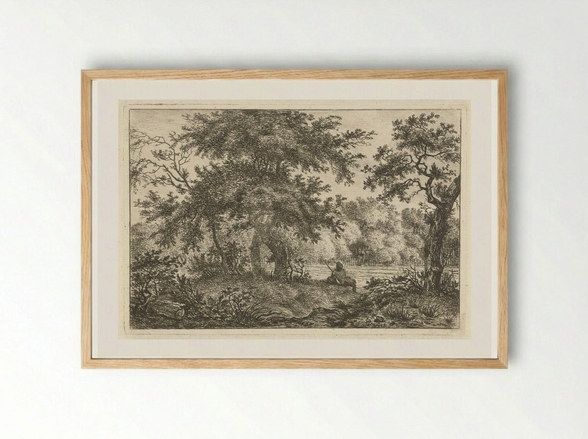 Rustende man in bos - Hermanus Fock - Framed Print Wood