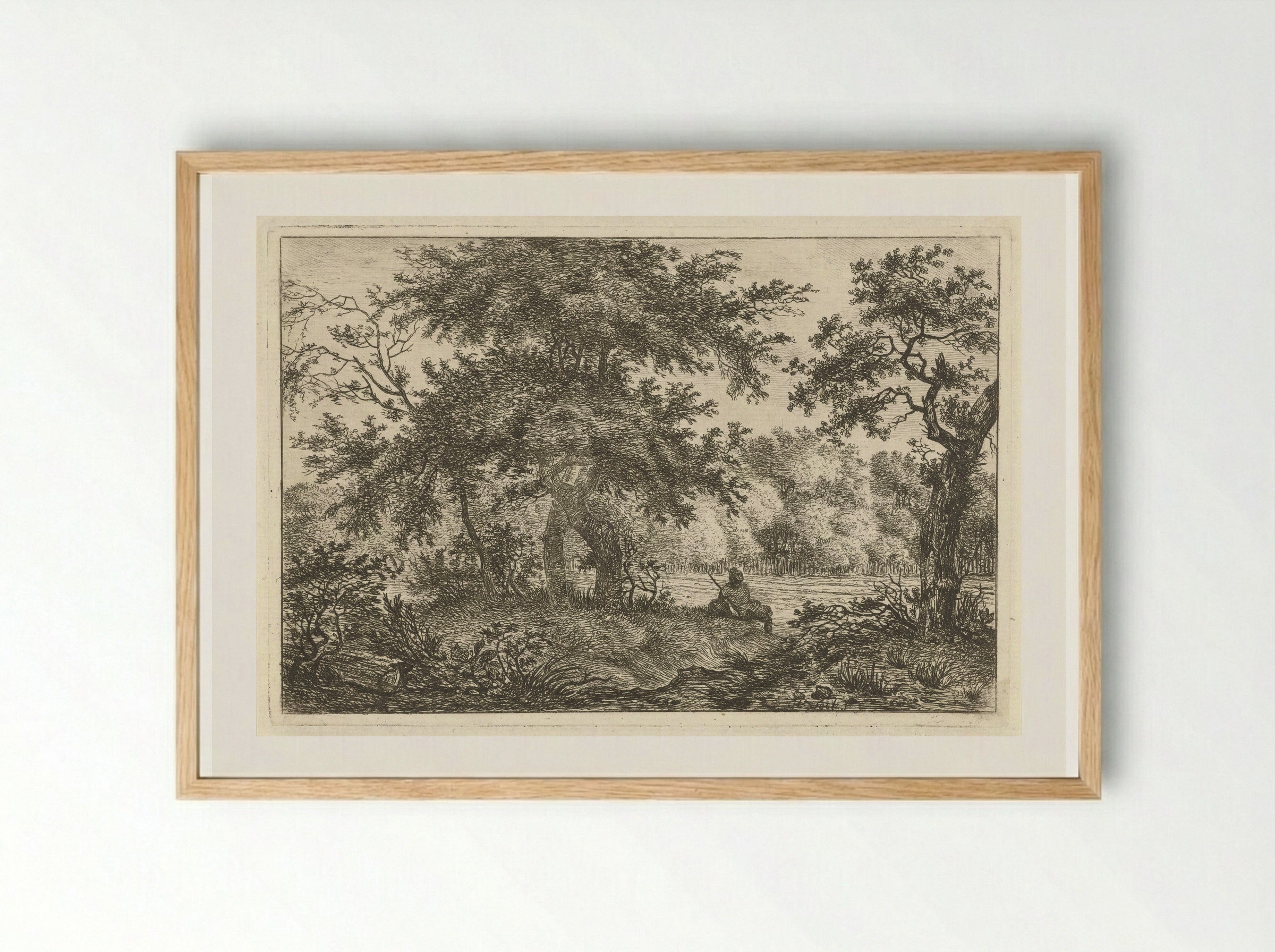 Rustende man in bos - Hermanus Fock - Framed Print Wood
