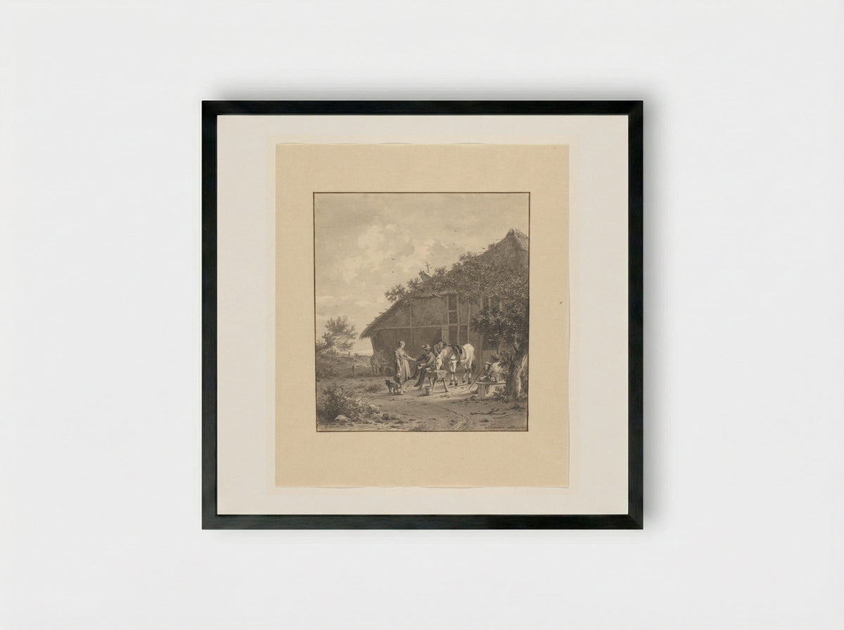 Rustende ruiter bij herberg - Dirk Jan van der Laan - Framed Print Black