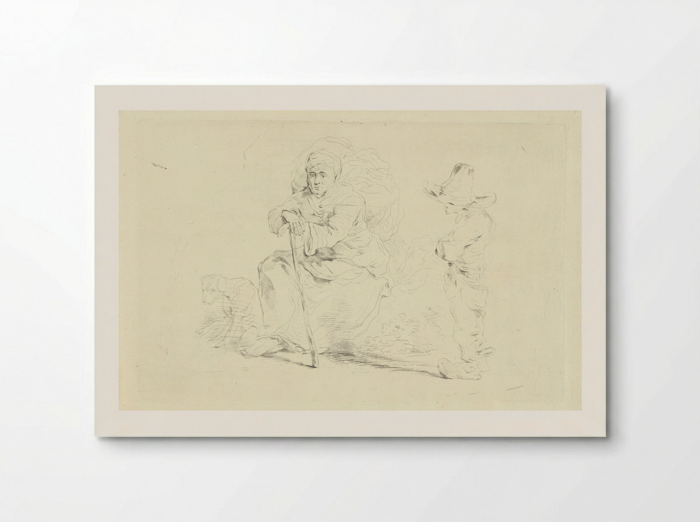 Rustende vrouw leunend op een stok - Jean Zacherie Mazel - Poster