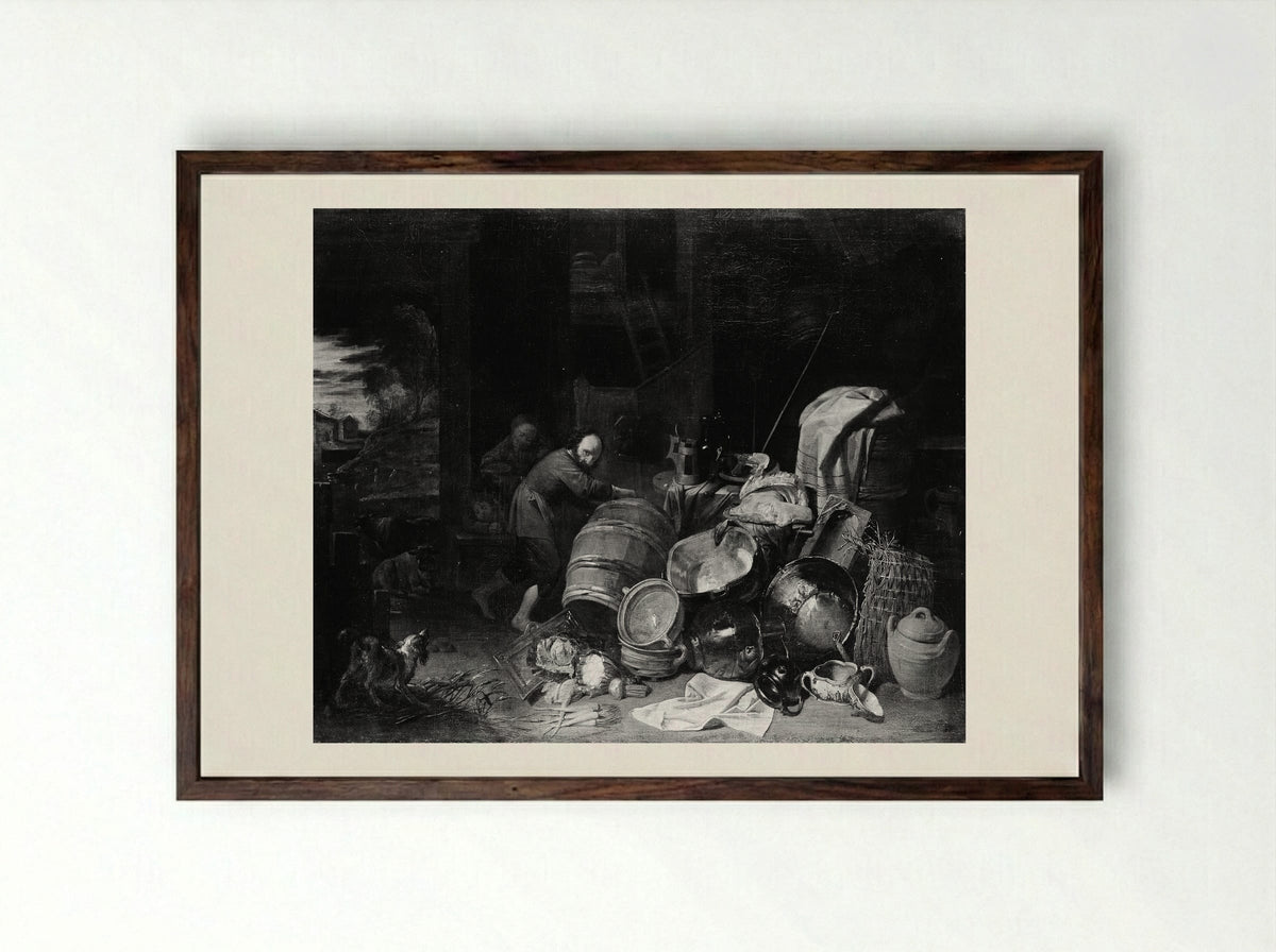 Rustic Interior - David Ryckaert III - Framed Print Dark Wood