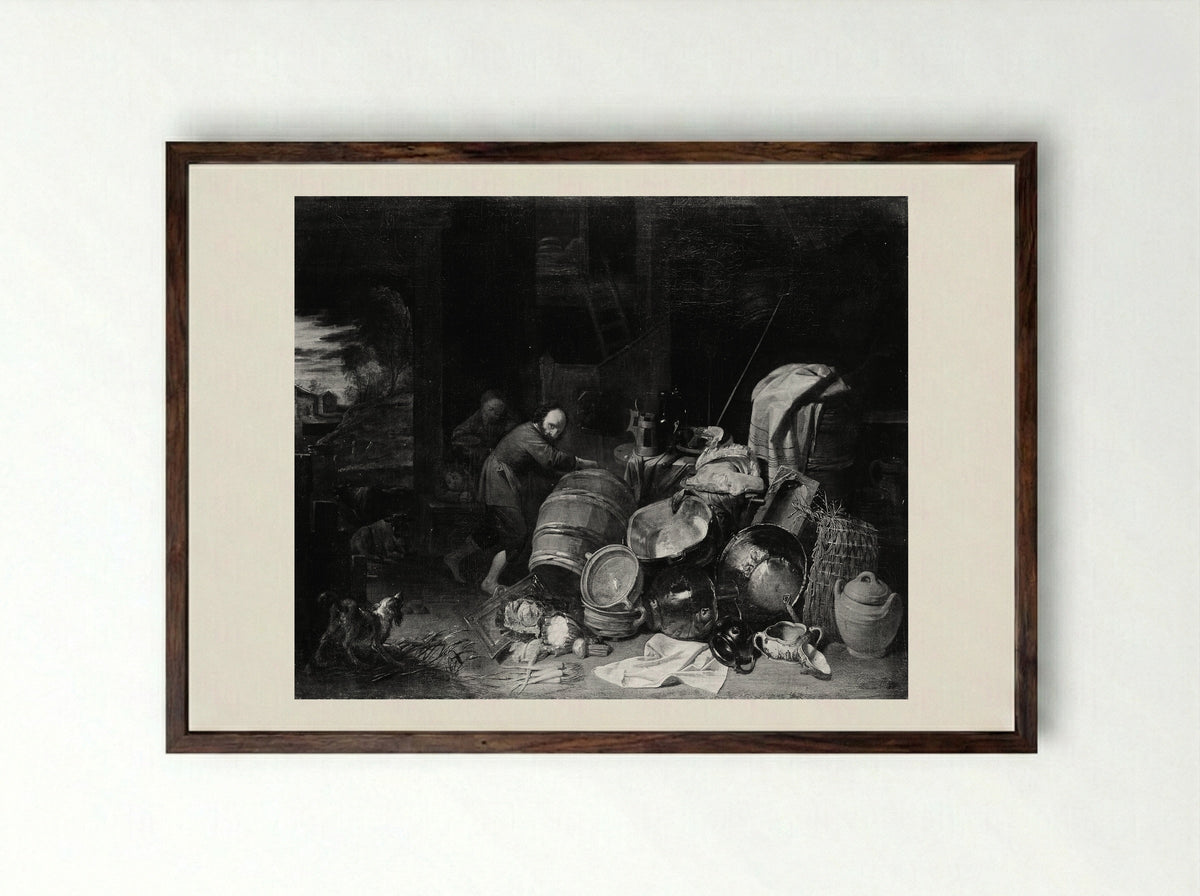 Rustic Interior - David Ryckaert III - Framed Print Dark Wood
