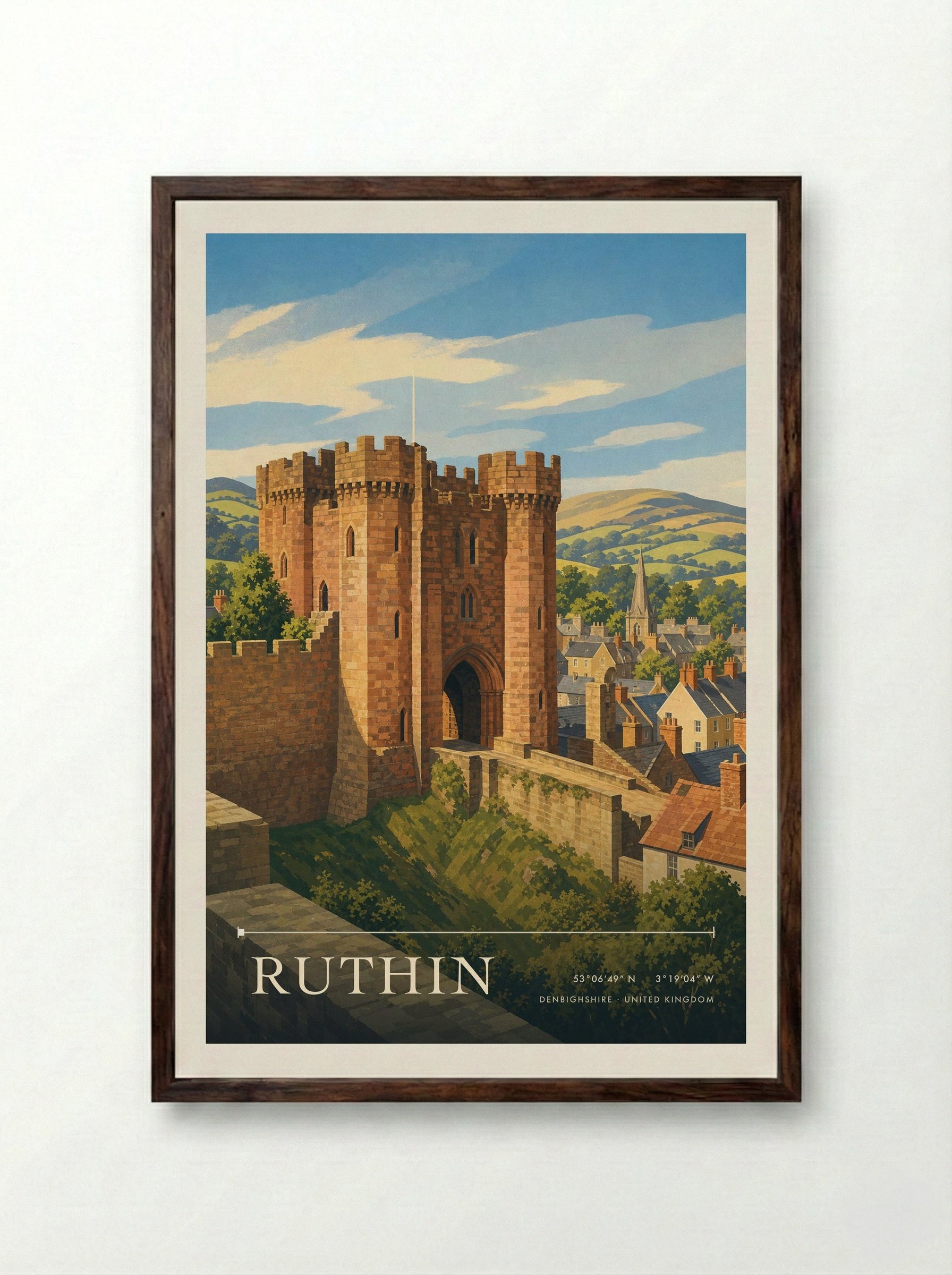 Ruthin Denbighshire United Kingdom Travel Poster - Framed Print Dark Wood