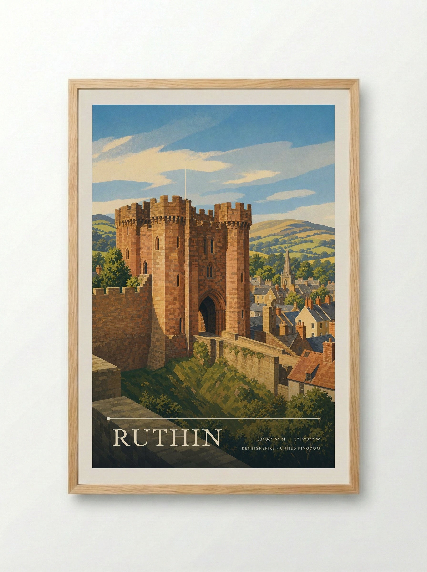 Ruthin Denbighshire United Kingdom Travel Poster - Framed Print Wood