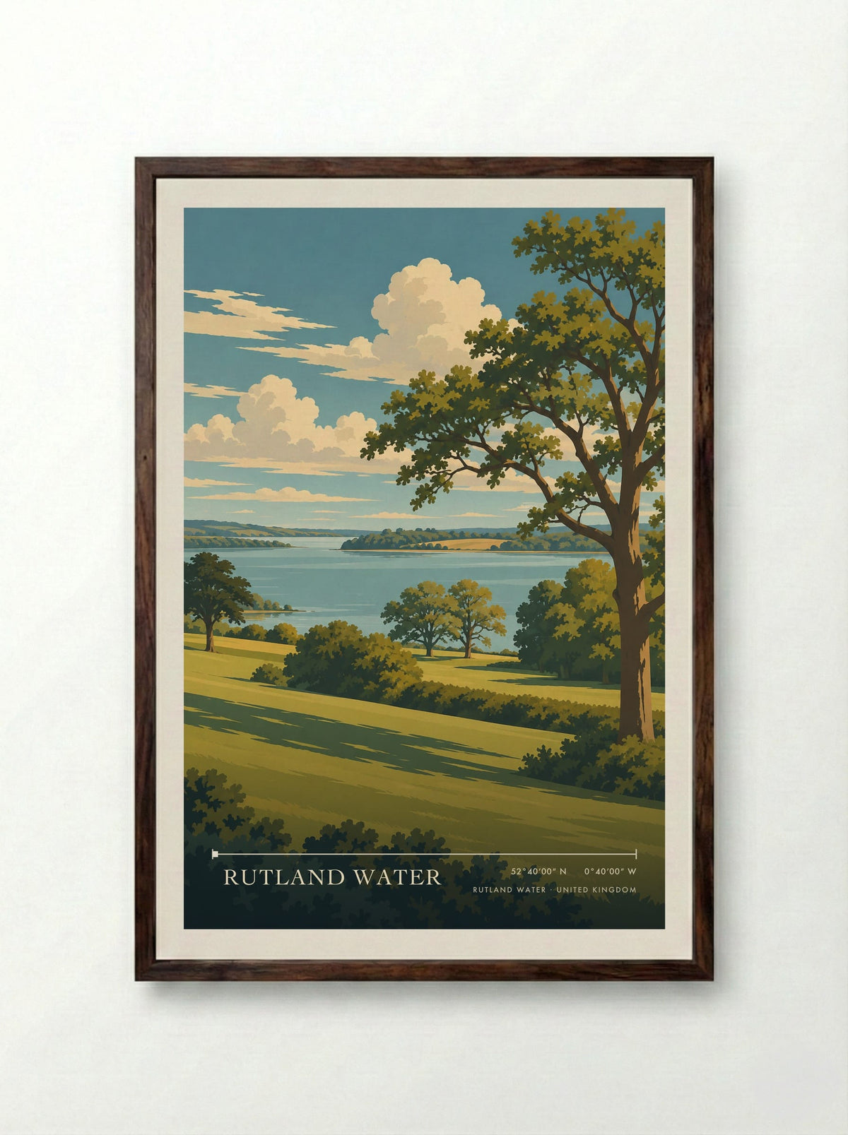 Rutland Water | Travel Poster - Framed Print Dark Wood