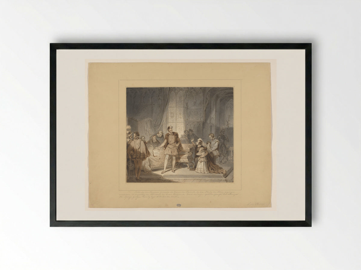 Sabina van Beieren Pleads with the Duke of Alba for the Life of Her Husband, Count Egmont - Samuel de Vletter - Framed Print Black