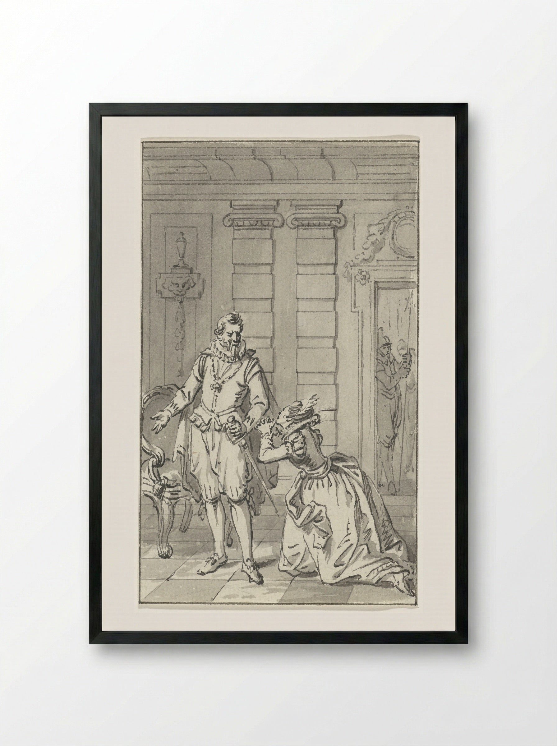 Sabine van Beieren smeekt Alva haar man, de graaf van Egmond, vrij te laten, juni 1568 - Jacobus Buys - Framed Print Black