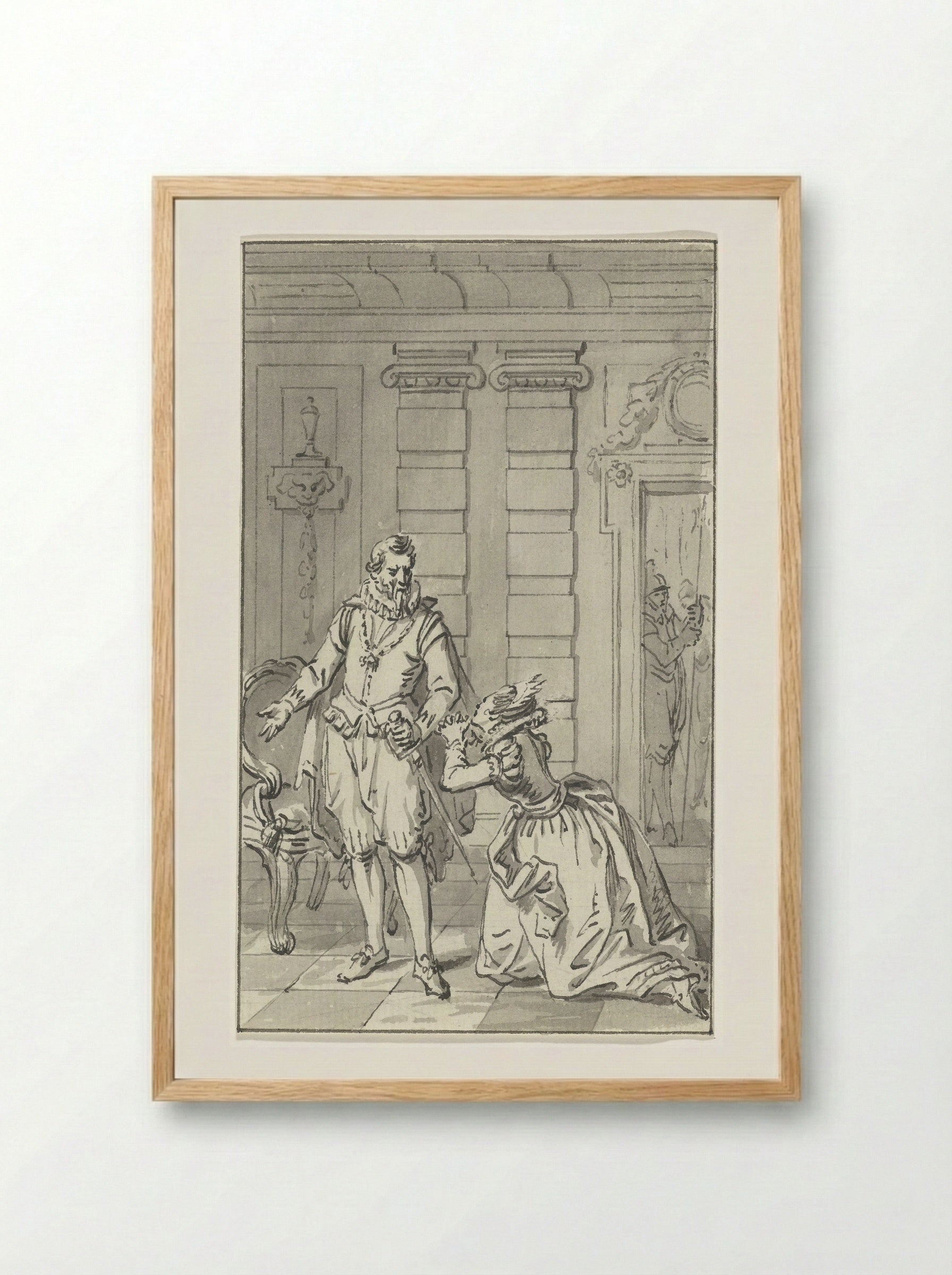 Sabine van Beieren smeekt Alva haar man, de graaf van Egmond, vrij te laten, juni 1568 - Jacobus Buys - Framed Print Wood