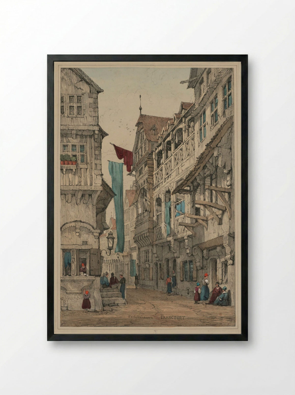 Sachsenhausen, Francfort - Samuel Prout - Framed Print Black