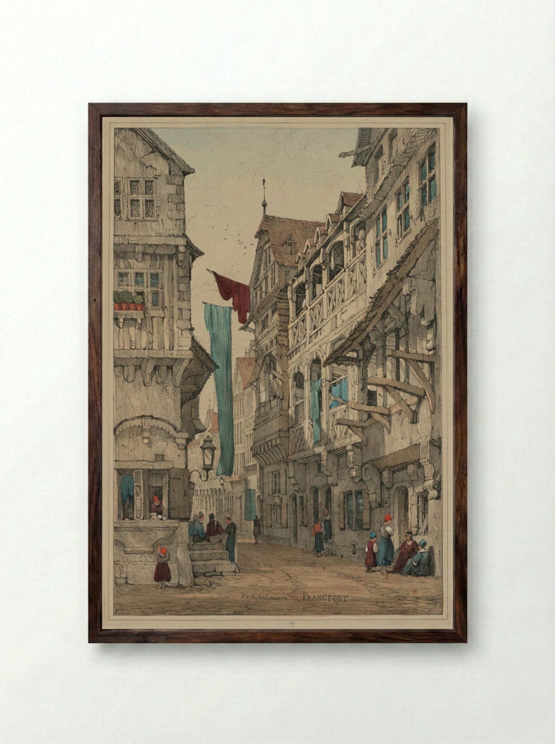 Sachsenhausen, Francfort - Samuel Prout - Framed Print Dark Wood