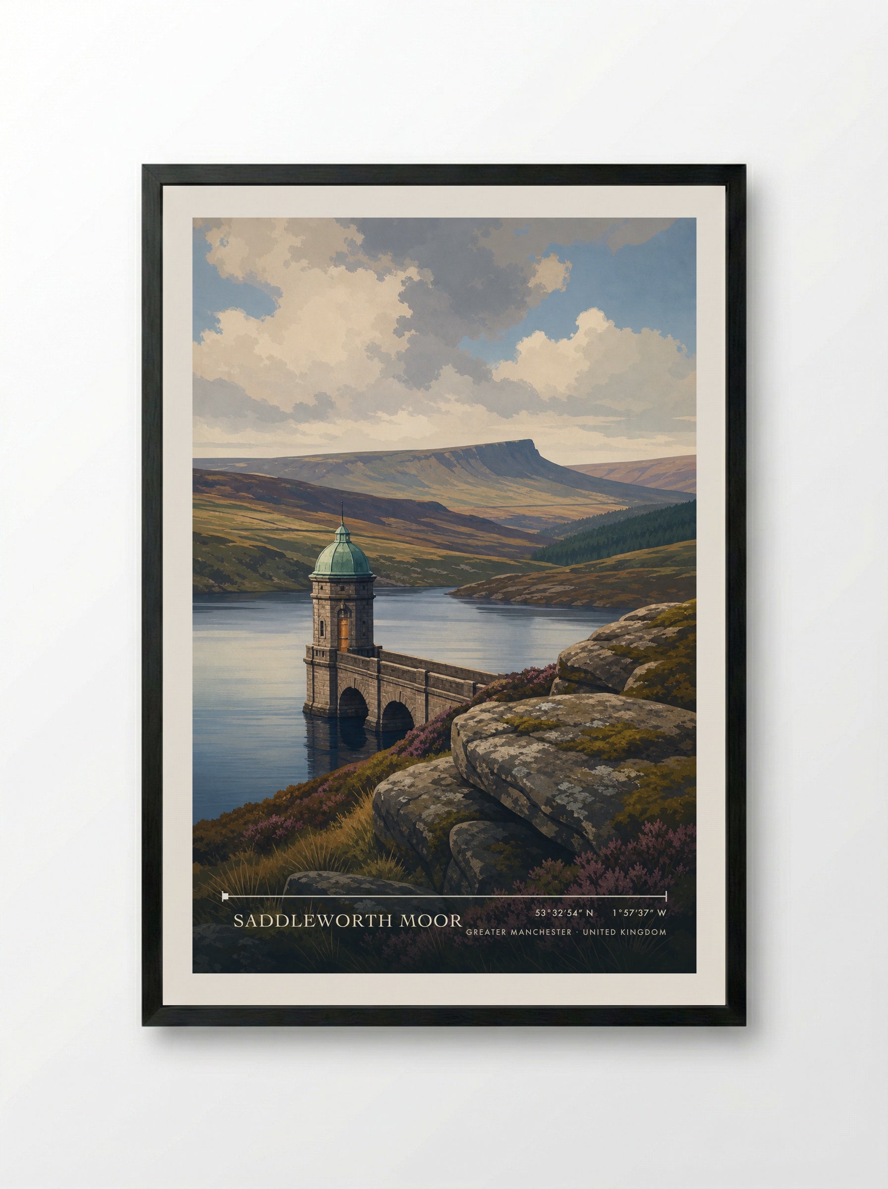 Saddleworth Moor Greater Manchester United Kingdom Travel Poster - Framed Print Black