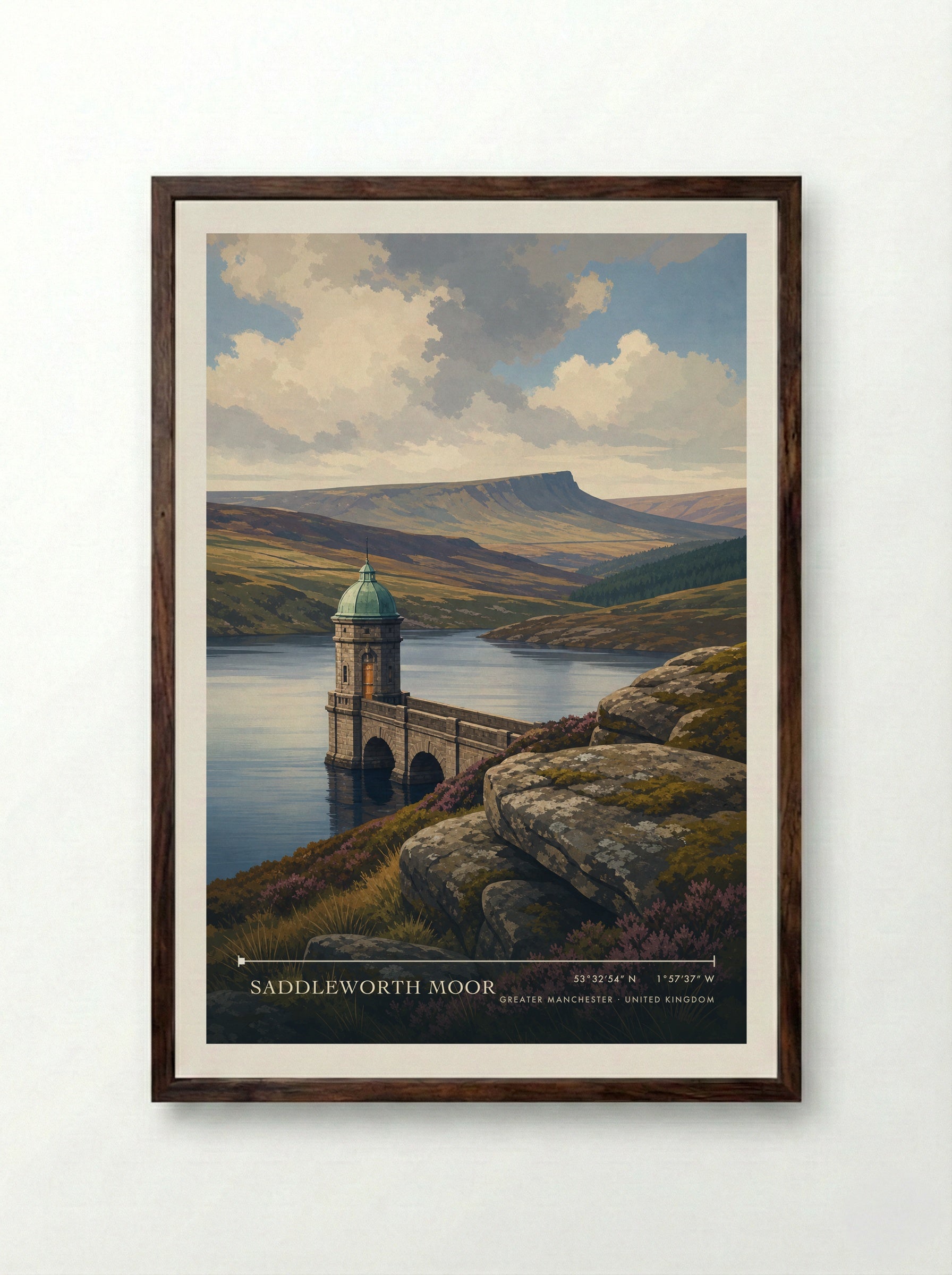 Saddleworth Moor Greater Manchester United Kingdom Travel Poster - Framed Print Dark Wood