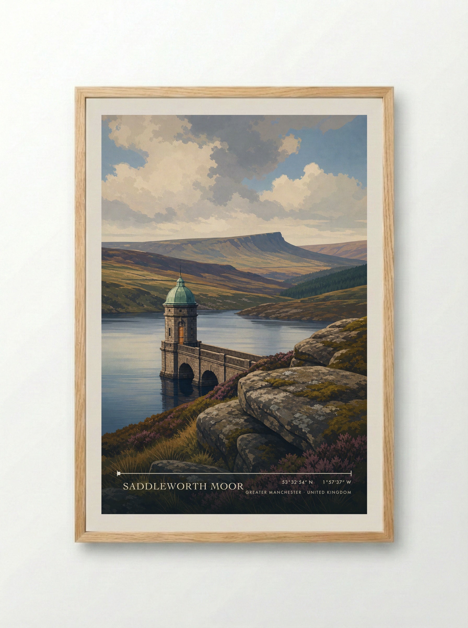Saddleworth Moor Greater Manchester United Kingdom Travel Poster - Framed Print Wood