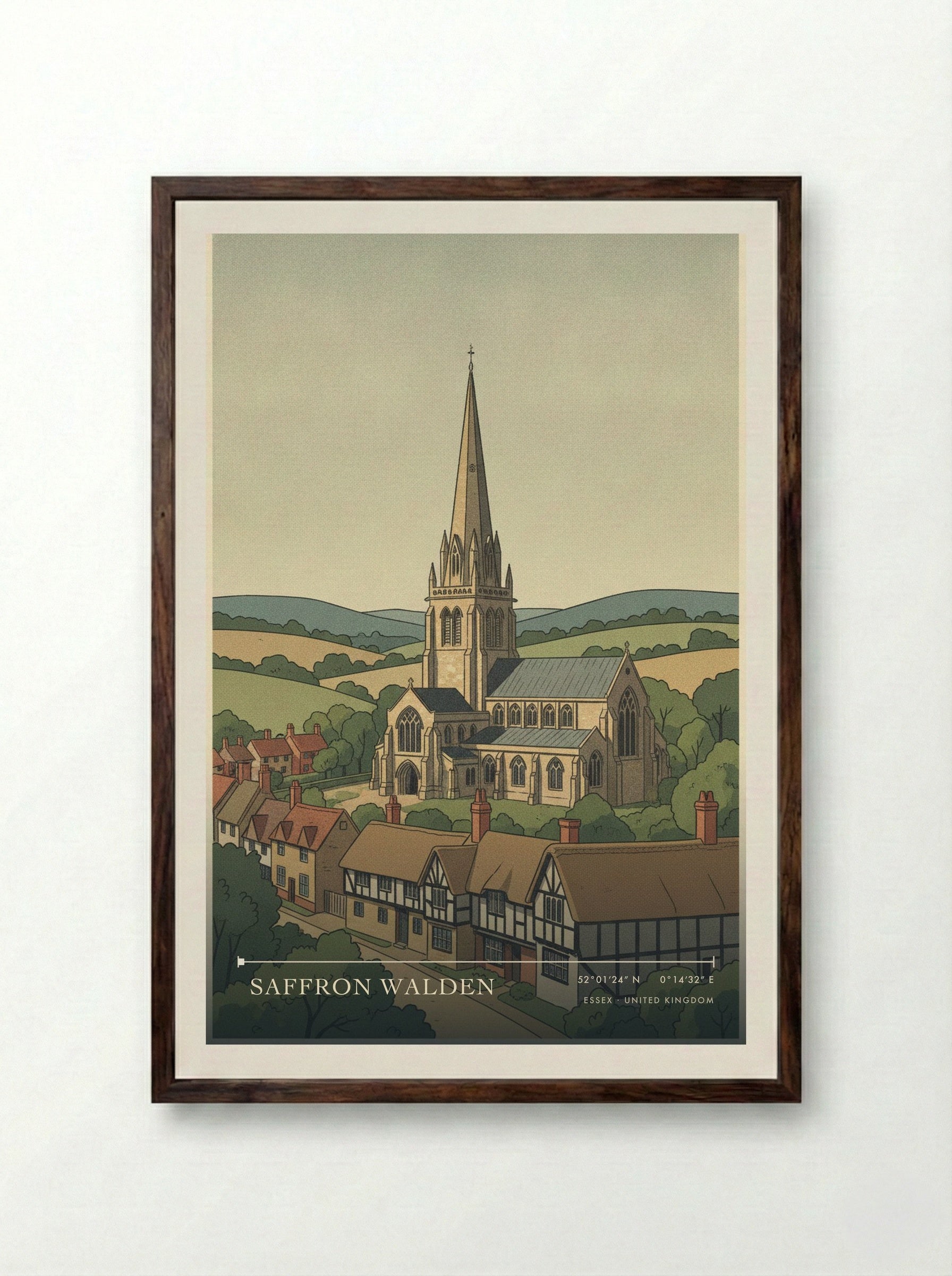 Saffron Walden Essex United Kingdom Travel Poster - Framed Print Dark Wood