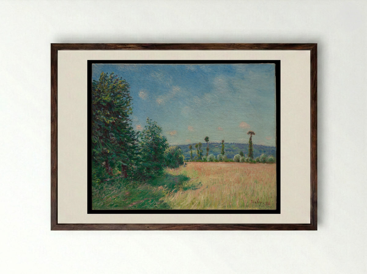 Sahurs Meadows in Morning Sun - Alfred Sisley - Framed Print Dark Wood