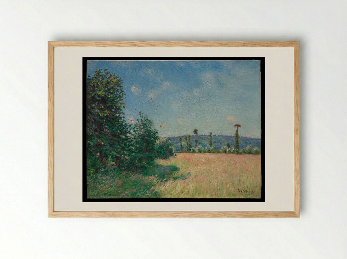 Sahurs Meadows in Morning Sun - Alfred Sisley - Framed Print Wood