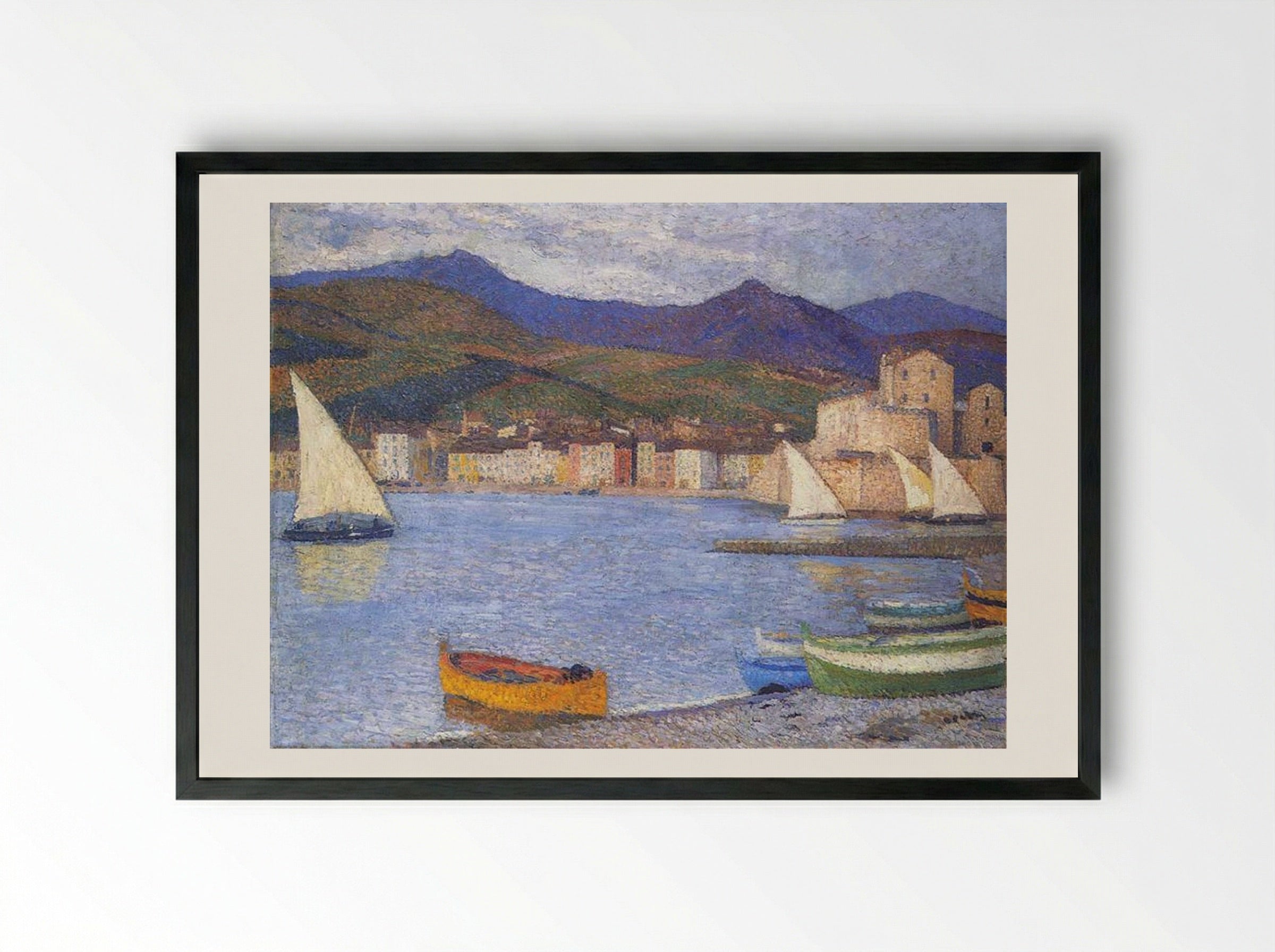 Sailboats in the Port of Collioure - Henri Martin - Framed Print Black