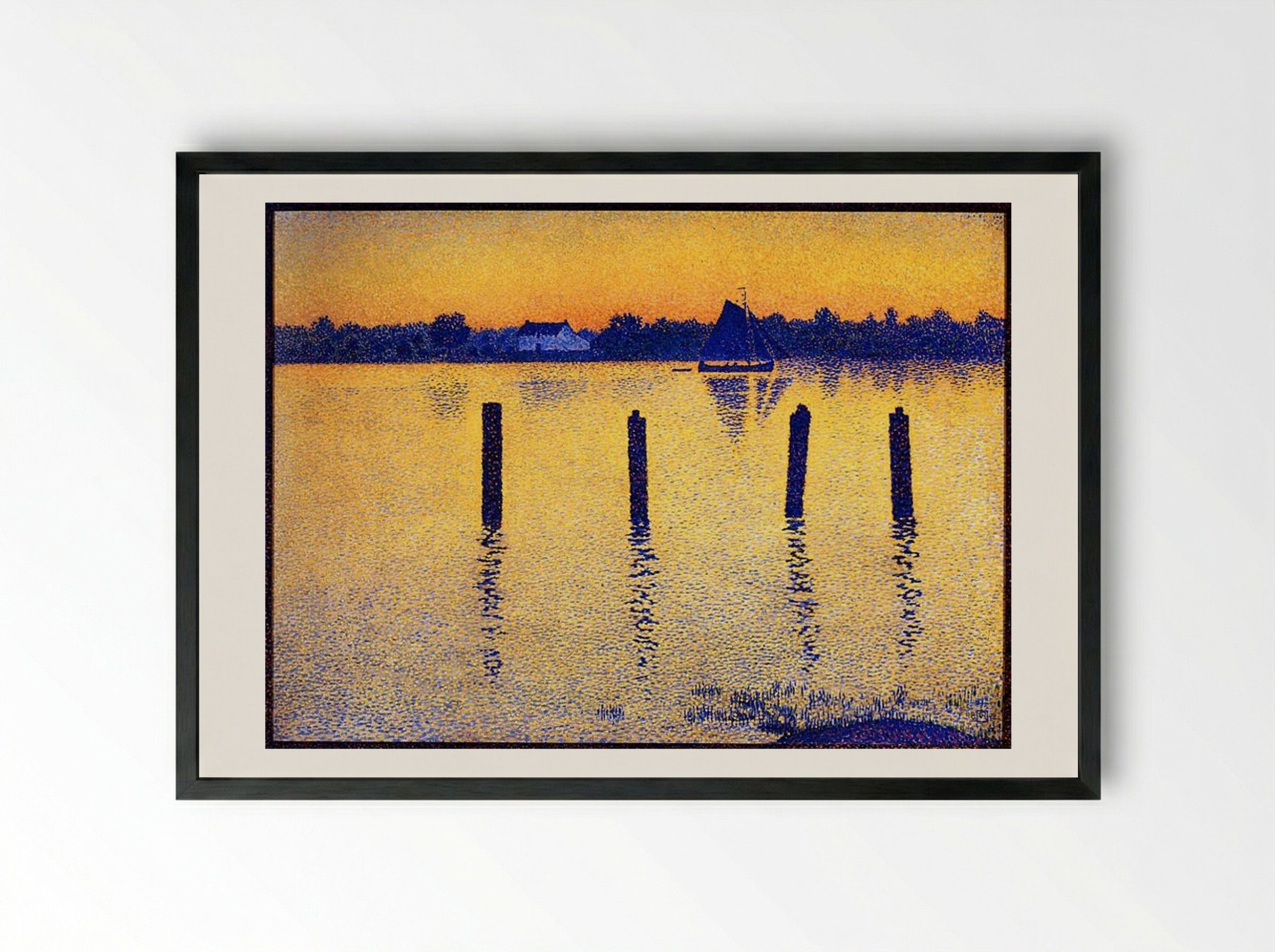 Sailboats on the River Scheldt - Théo van Rysselberghe - Framed Print Black