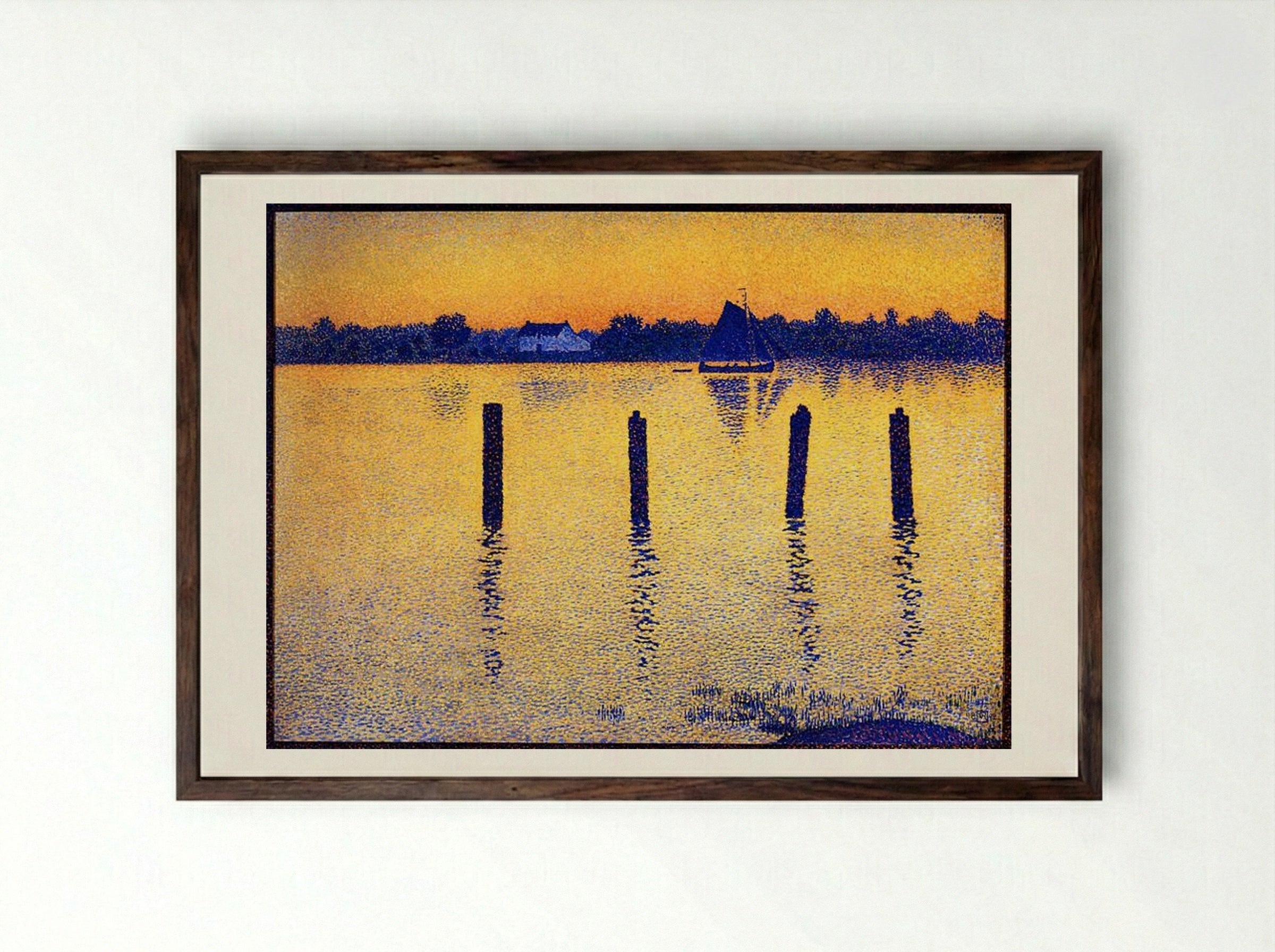Sailboats on the River Scheldt - Théo van Rysselberghe - Framed Print Dark Wood
