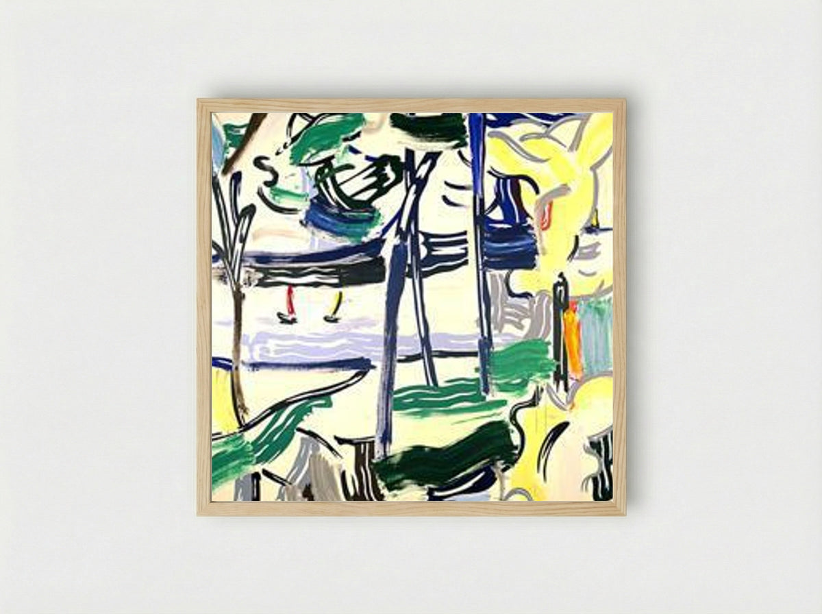 Sailboats through the trees - Roy Lichtenstein - Framed Print Wood