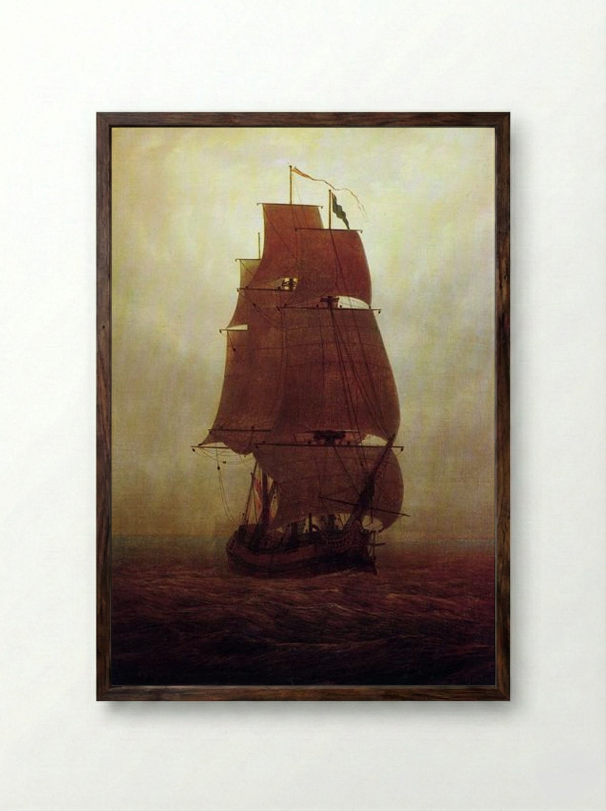 Sailing Ship - Caspar David Friedrich - Framed Print Dark Wood