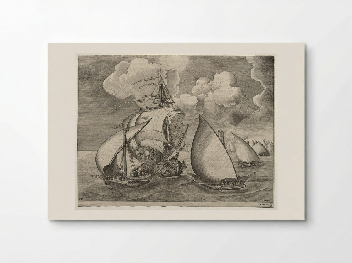Sailing Vessels: A Fleet of Galleys Escorted by a Caravel - Pieter Bruegel the Elder - Poster