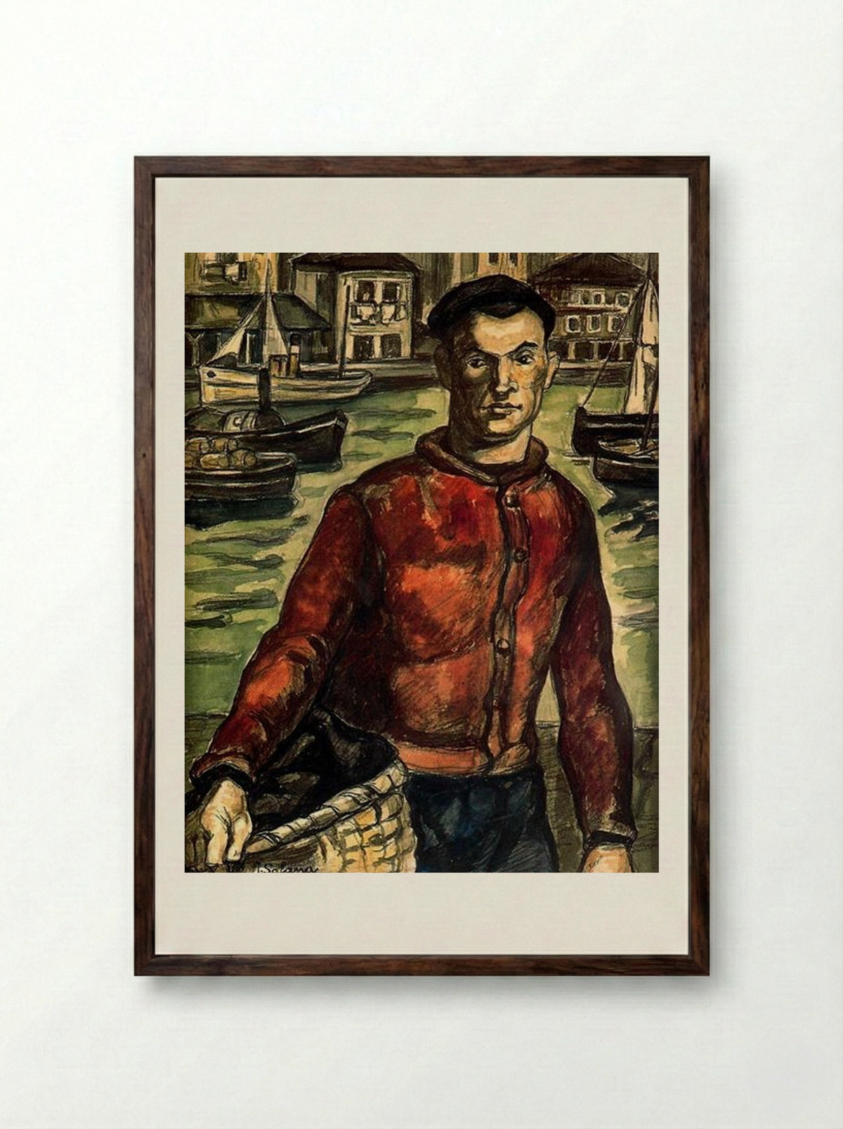 Sailor with Basket - José Gutiérrez Solana - Framed Print Dark Wood