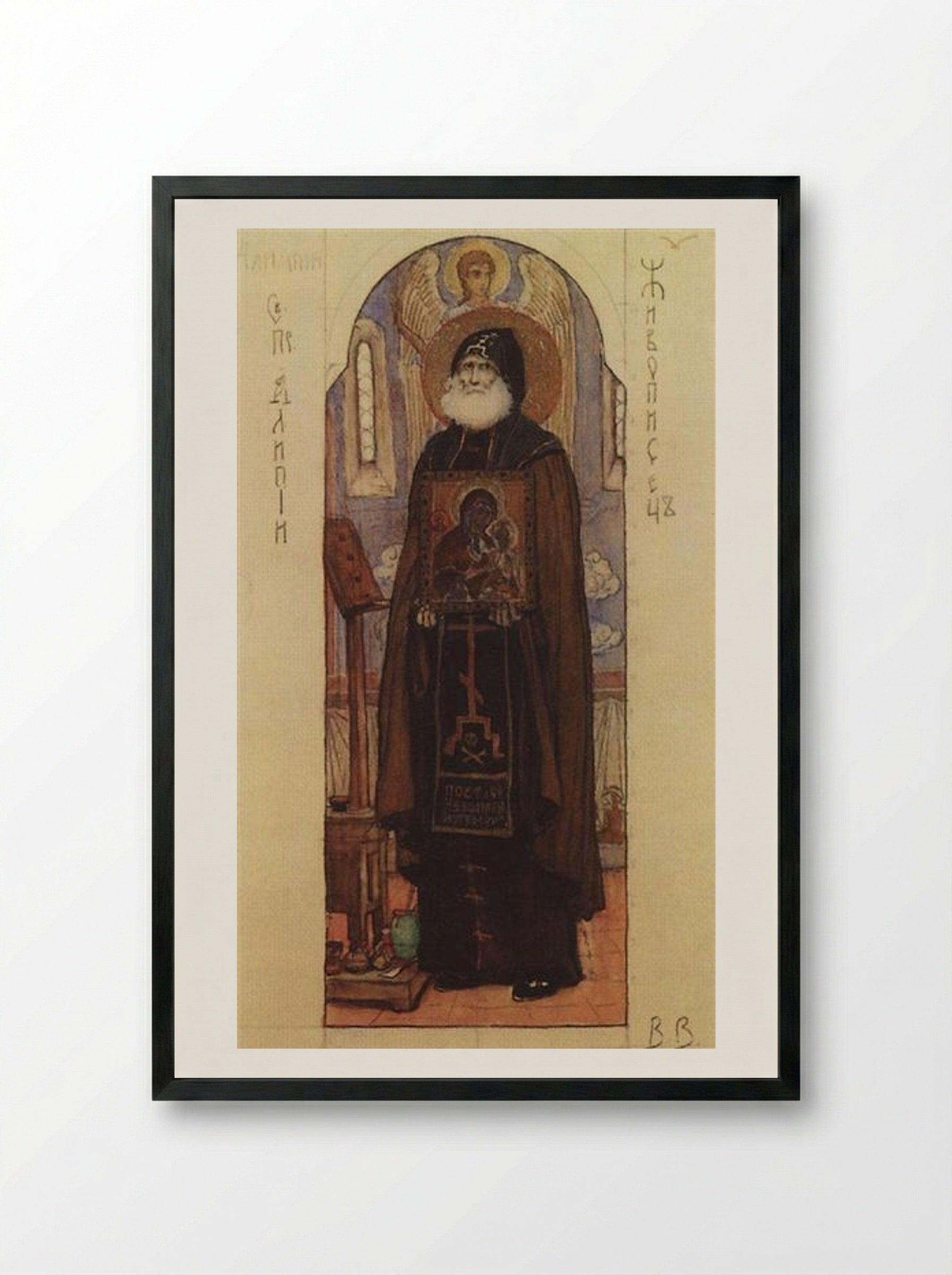 Saint Alipiy the Iconographer - Viktor Vasnetsov - Framed Print Black