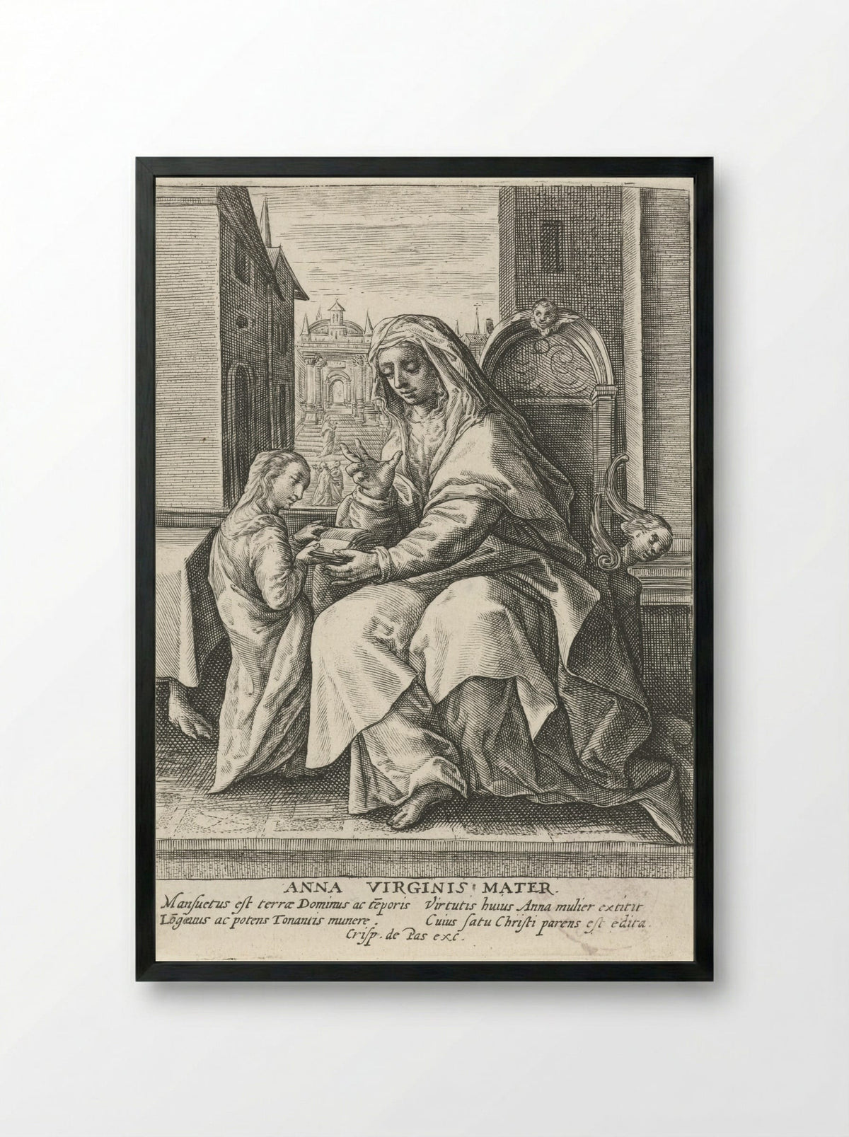 Saint Anne Teaching the Virgin Mary - Crispijn van de Passe (I) - Framed Print Black