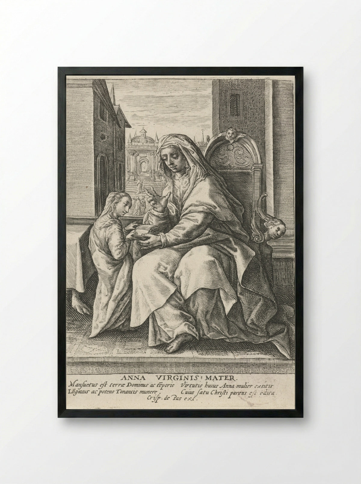 Saint Anne Teaching the Virgin Mary - Crispijn van de Passe (I) - Framed Print Black