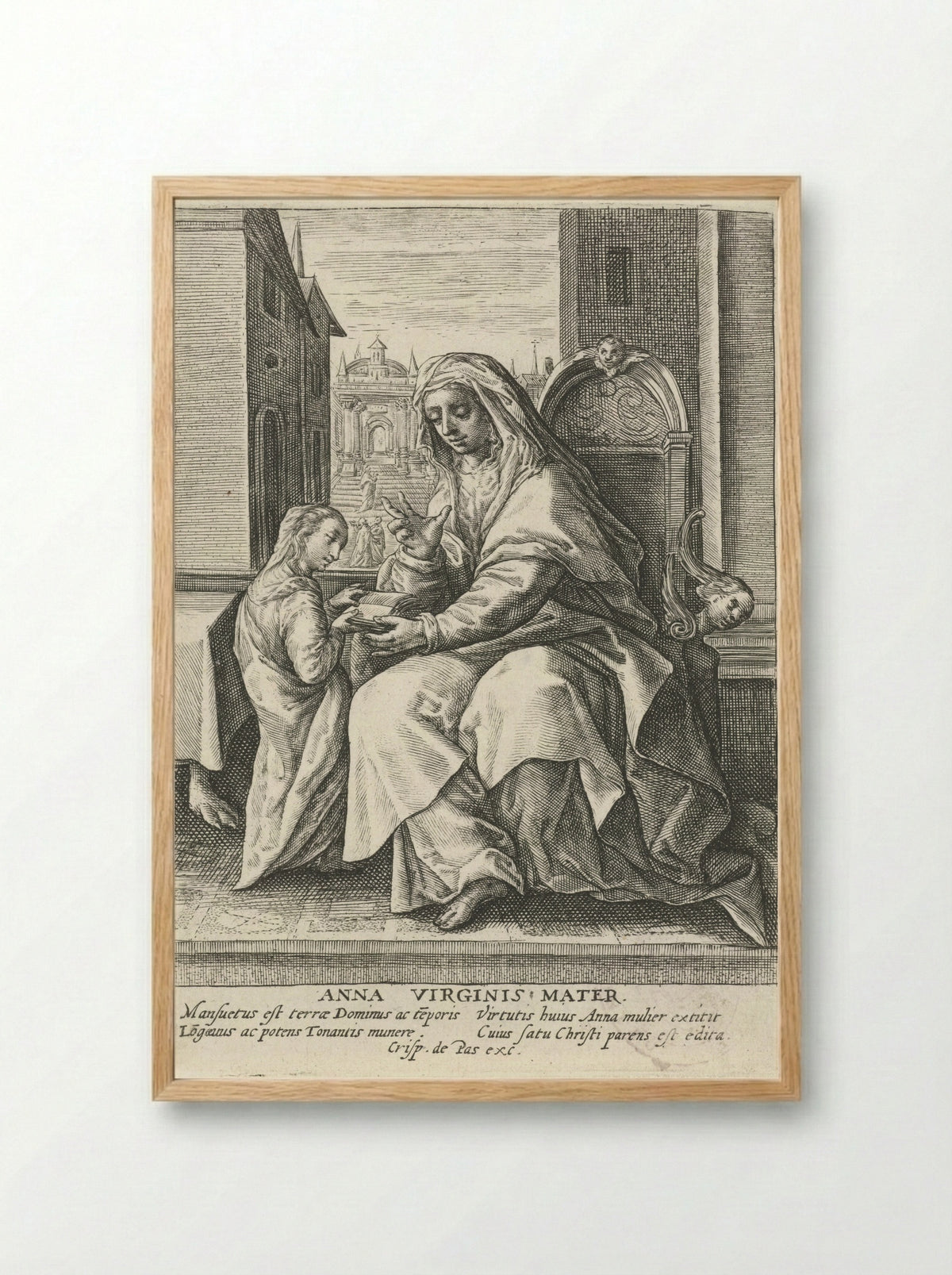 Saint Anne Teaching the Virgin Mary - Crispijn van de Passe (I) - Framed Print Wood