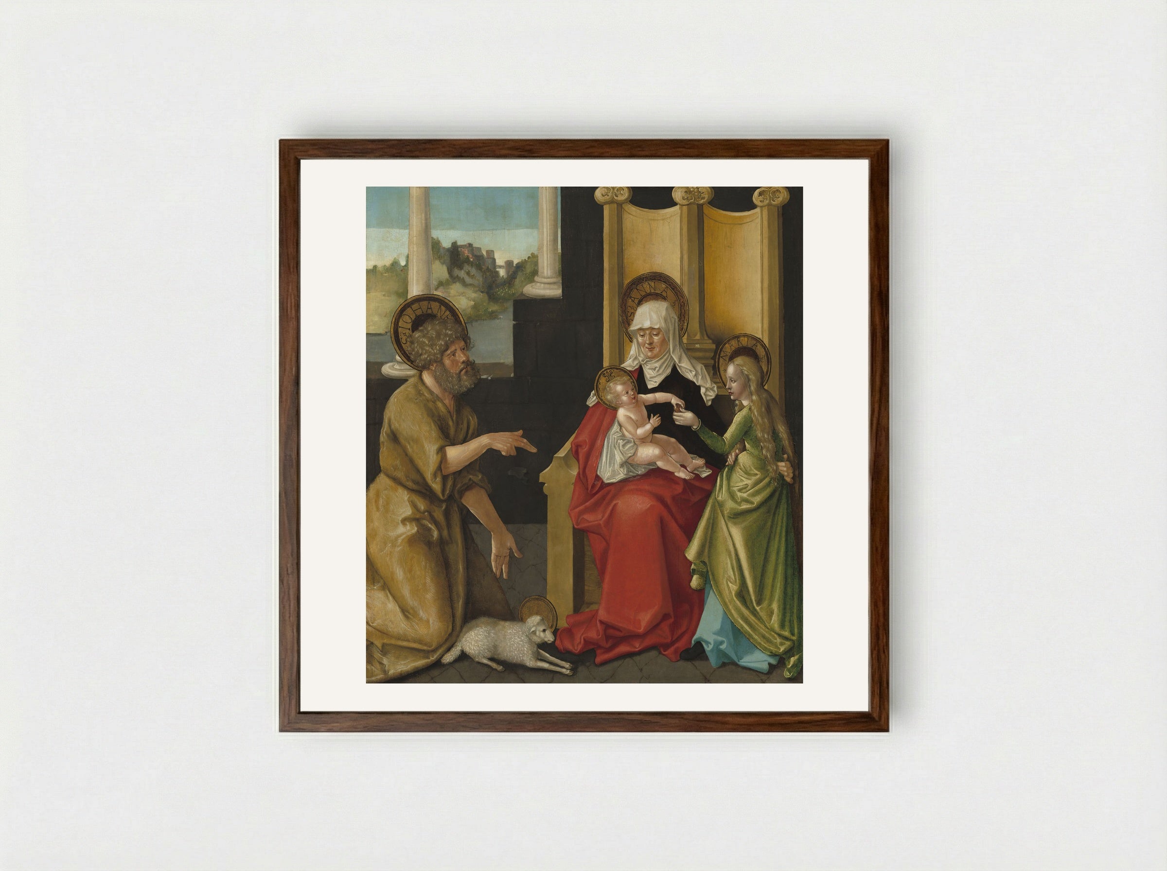 Saint Anne with the Virgin and Child and Saint John the Baptist - Hans Baldung Grien - Framed Print Dark Wood