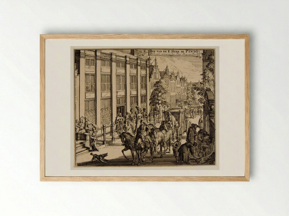 Saint Anthonisbreestraat with the De Pinto House - Romeyn de Hooghe - Framed Print Wood