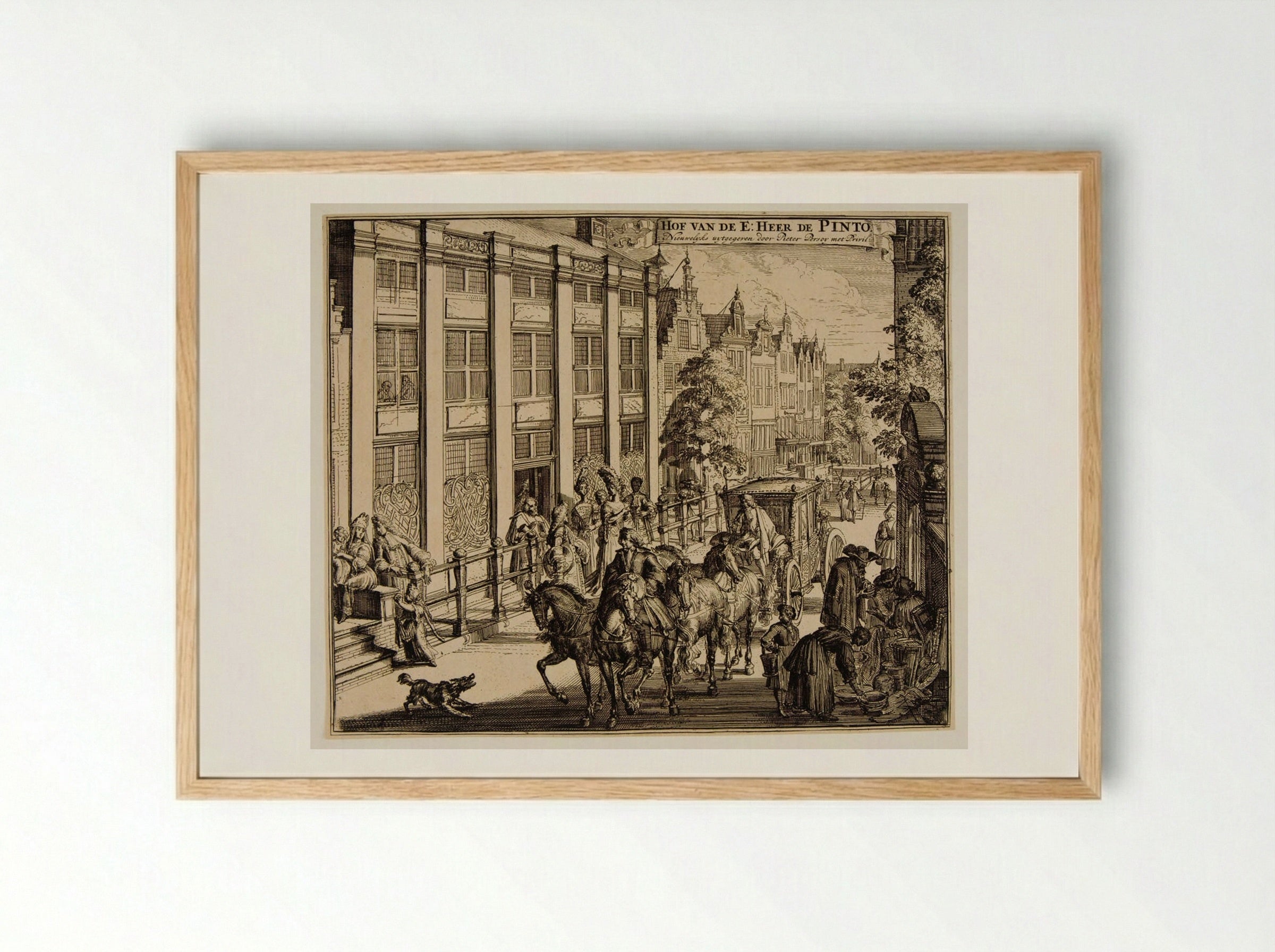 Saint Anthonisbreestraat with the De Pinto House - Romeyn de Hooghe - Framed Print Wood