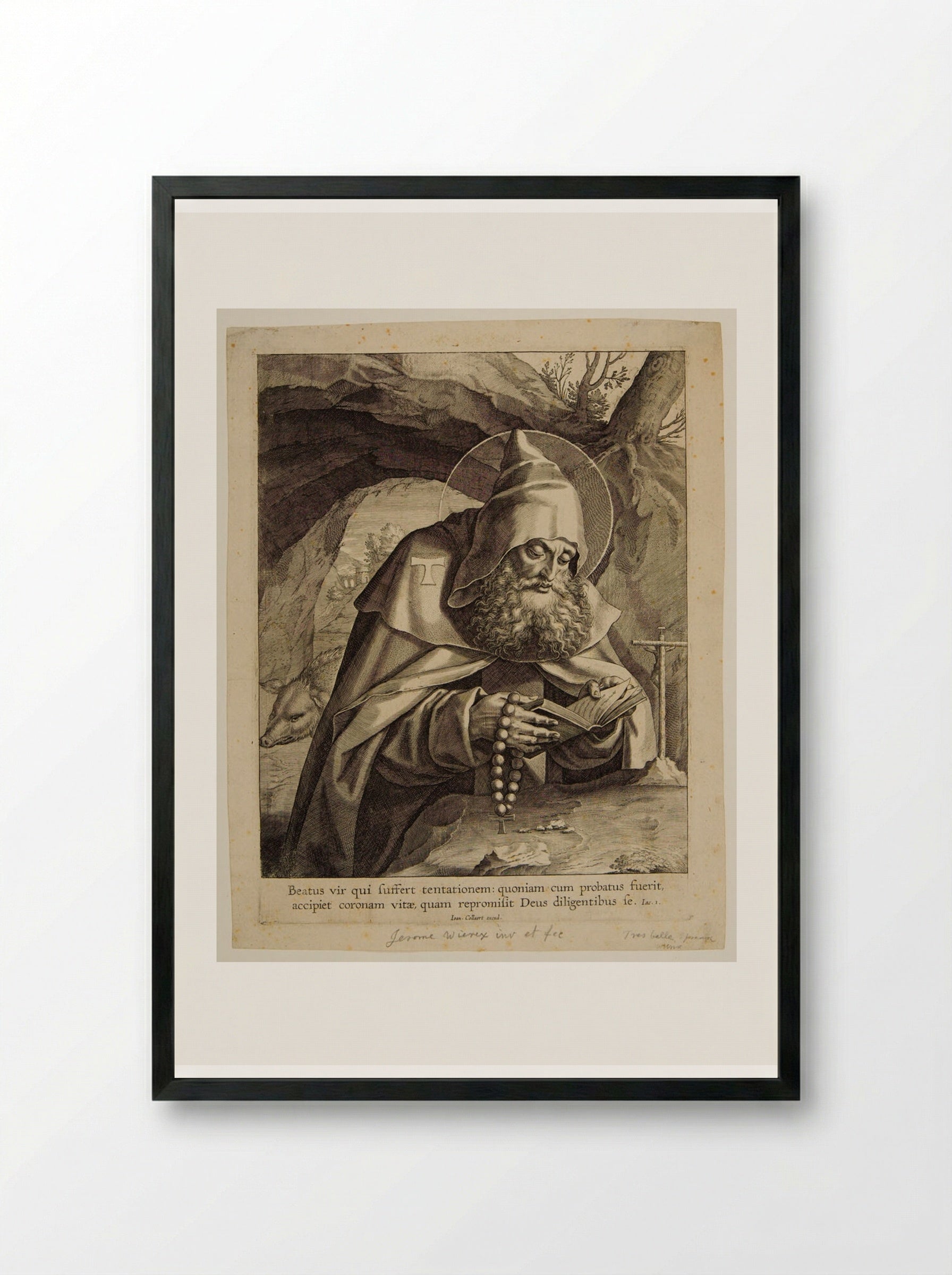 Saint Anthony Abbot - Hieronymus Wierix - Framed Print Black