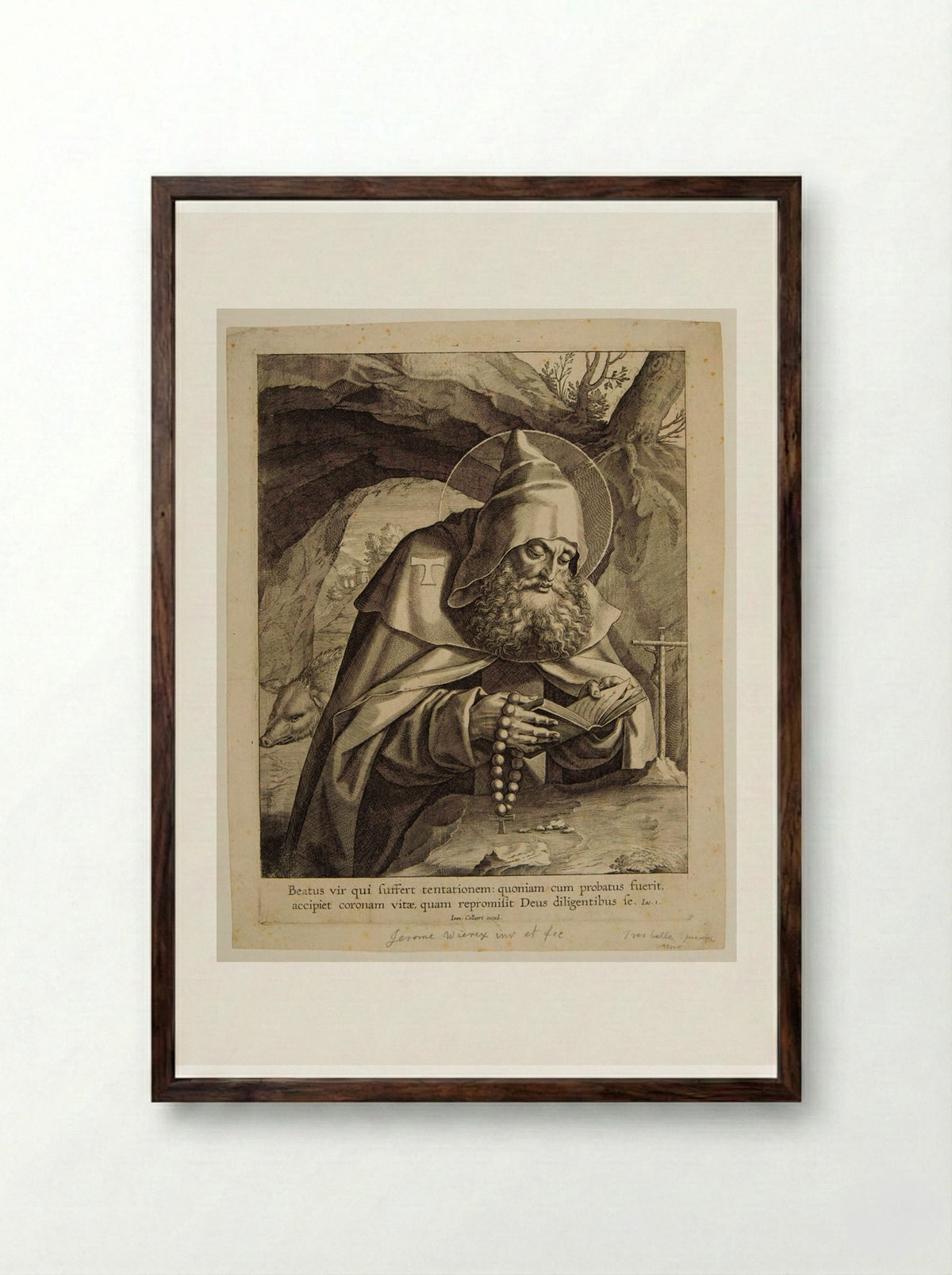 Saint Anthony Abbot - Hieronymus Wierix - Framed Print Dark Wood