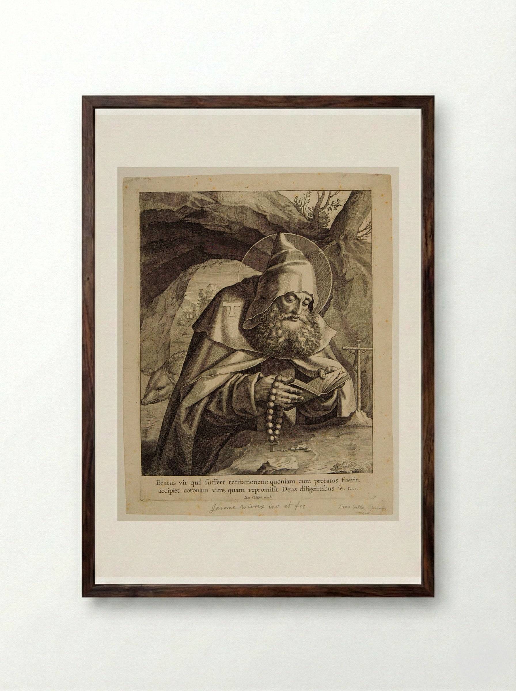 Saint Anthony Abbot - Hieronymus Wierix - Framed Print Dark Wood