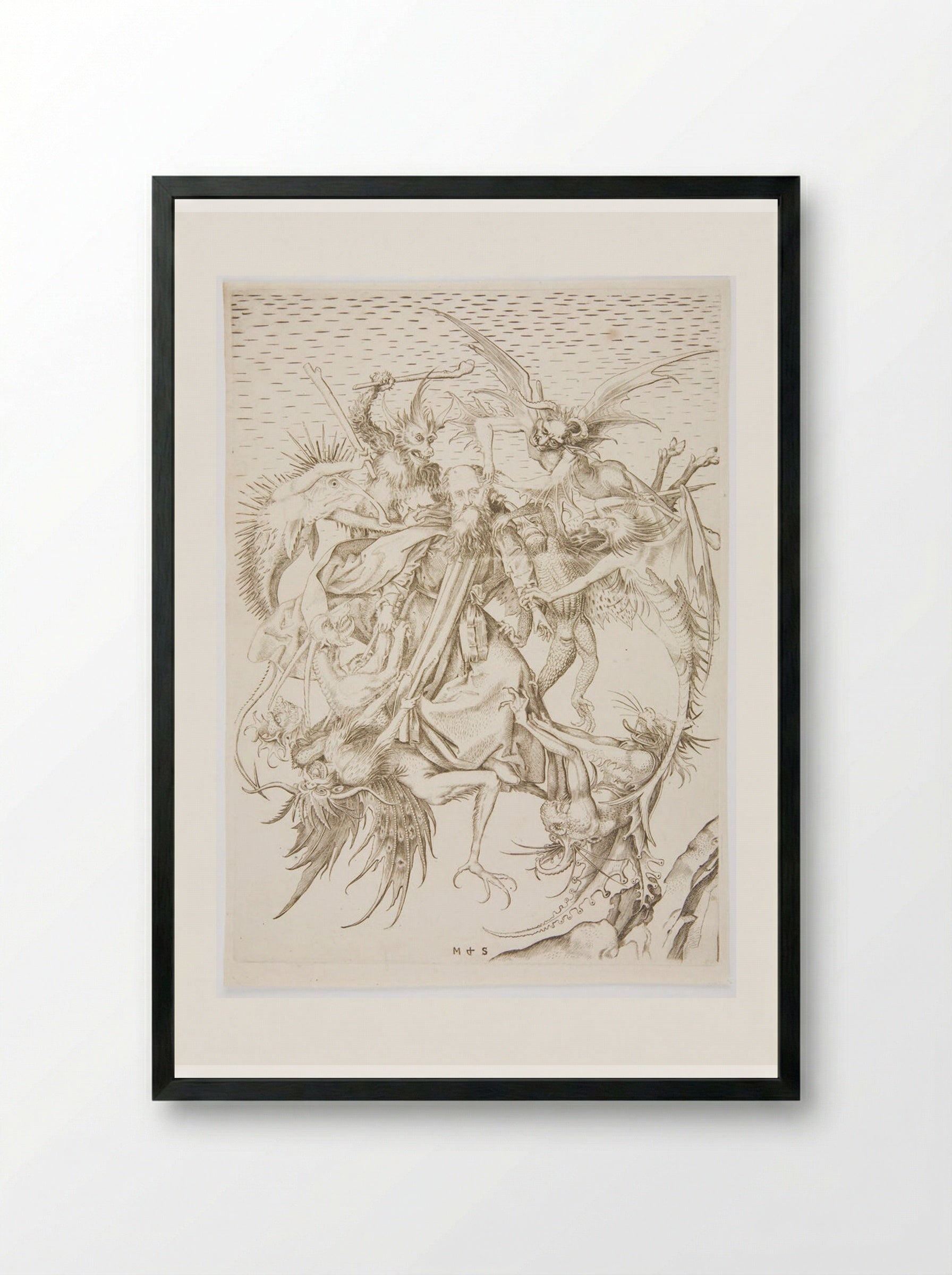 Saint Anthony Tormented by Demons - Martin Schongauer - Framed Print Black