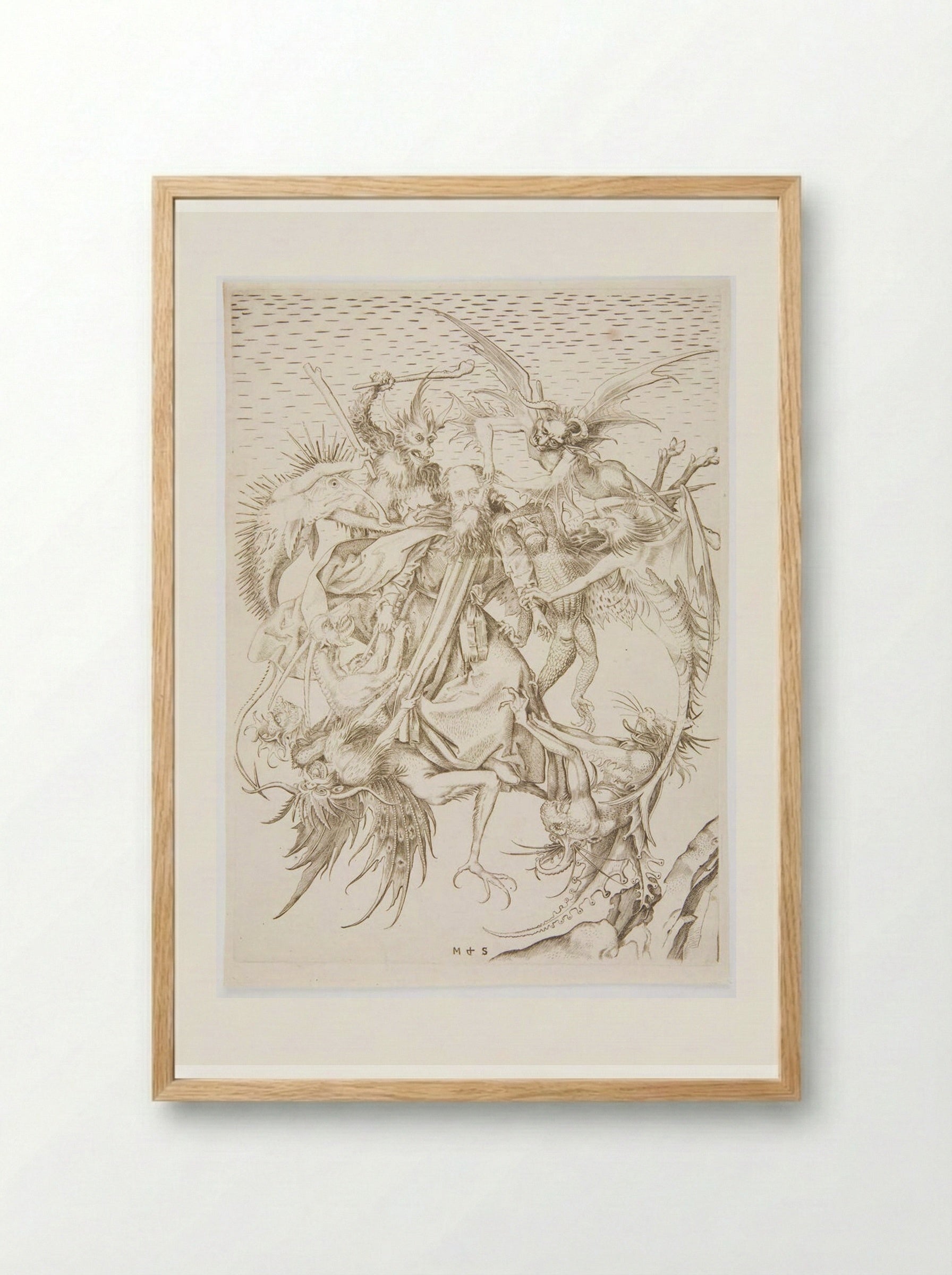 Saint Anthony Tormented by Demons - Martin Schongauer - Framed Print Wood