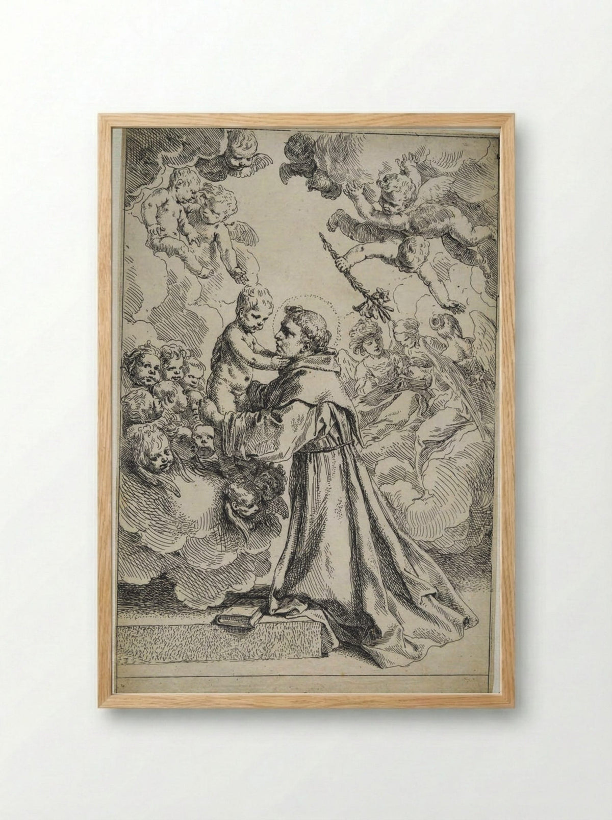 Saint Anthony of Padua Adoring the Christ Child - Simone Cantarini - Framed Print Wood
