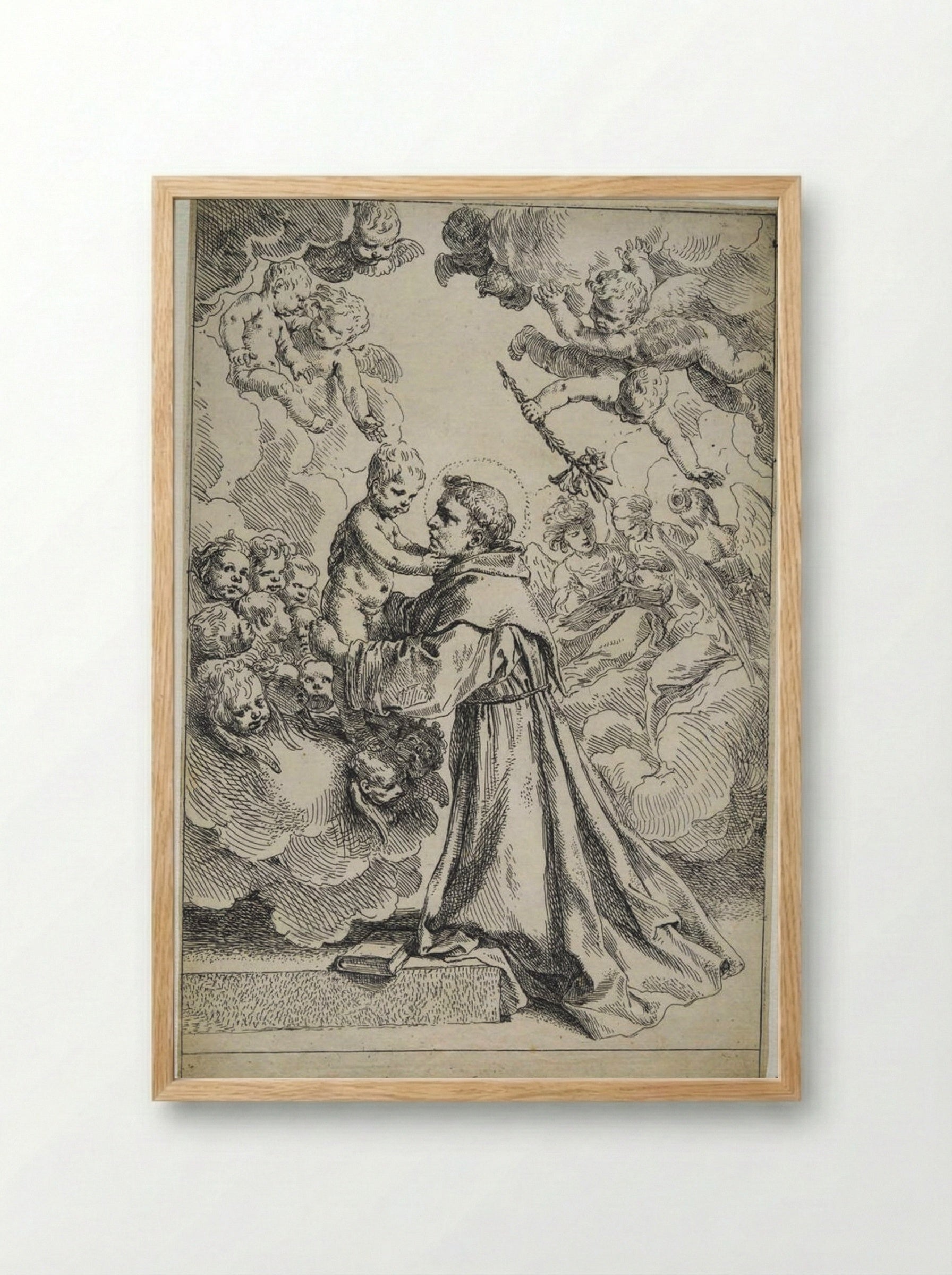 Saint Anthony of Padua Adoring the Christ Child - Simone Cantarini - Framed Print Wood